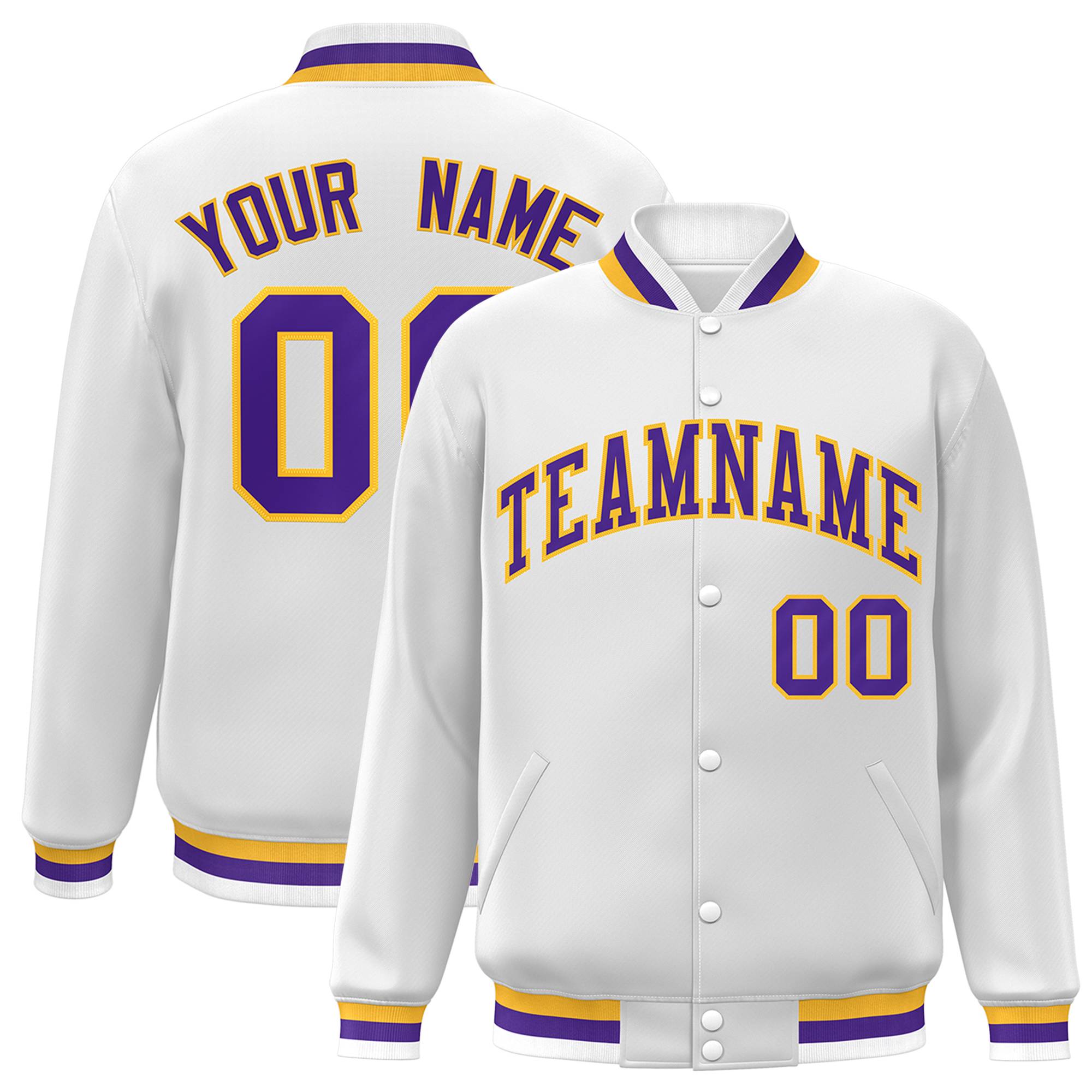 Custom White Black-Gray Classic Style Varsity Full-Snap Letterman Jacket | KXKSHOP