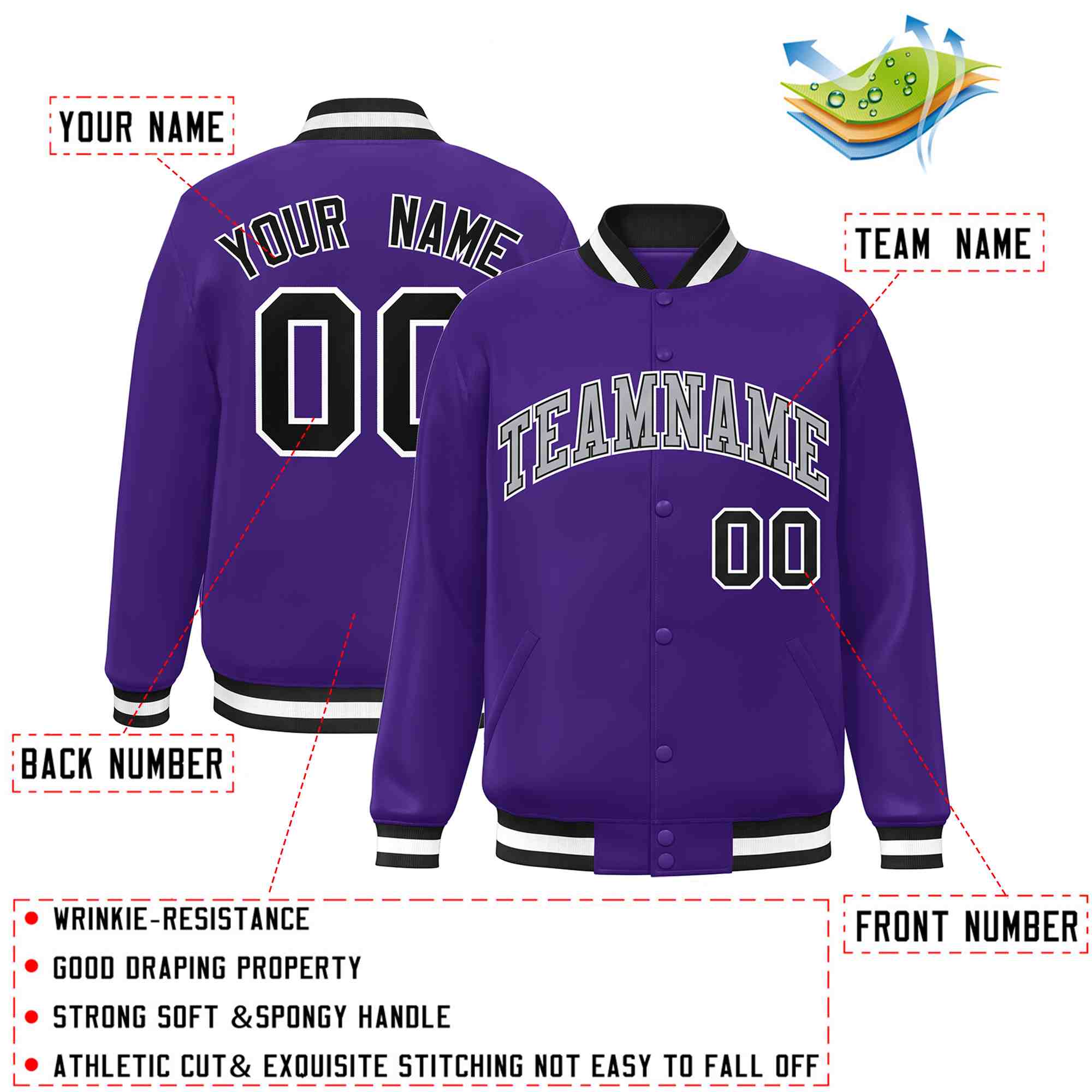Custom White Black-Gray Classic Style Varsity Full-Snap Letterman Jacket | KXKSHOP