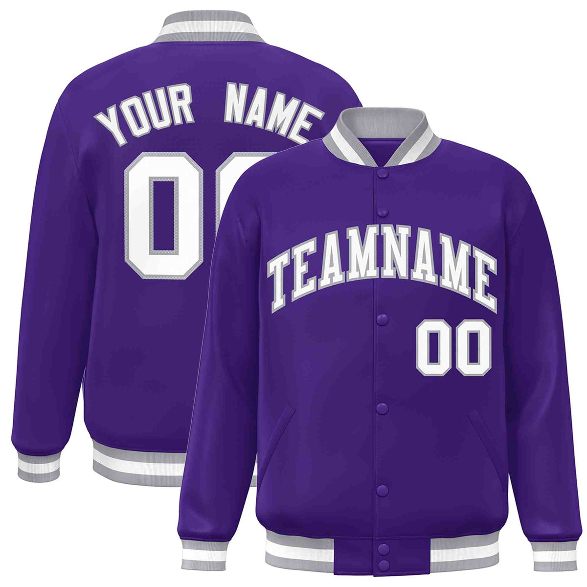 Custom Purple White-Gray Classic Style Varsity Full-Snap Letterman Jacket