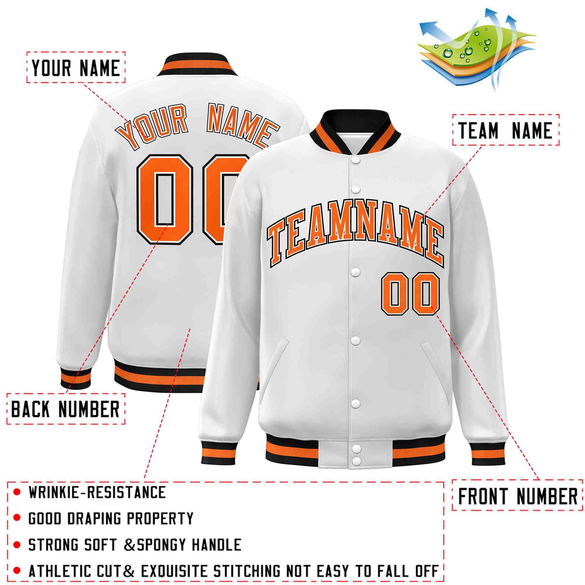 Custom White Black-Gray Classic Style Varsity Full-Snap Letterman Jacket | KXKSHOP