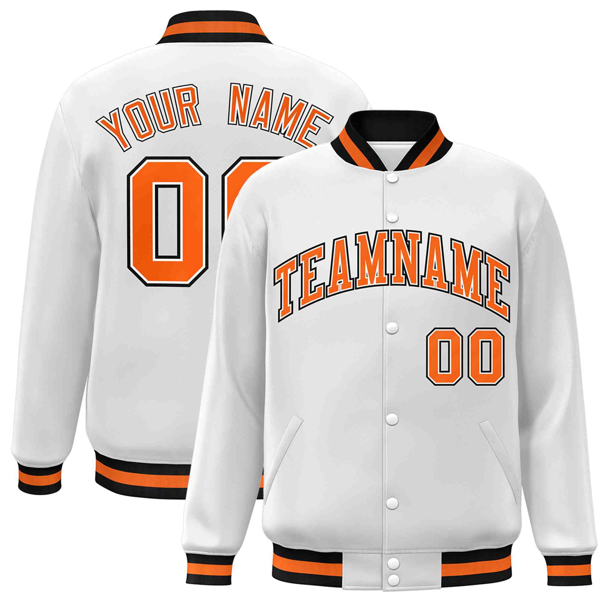 Custom White Black-Gray Classic Style Varsity Full-Snap Letterman Jacket | KXKSHOP