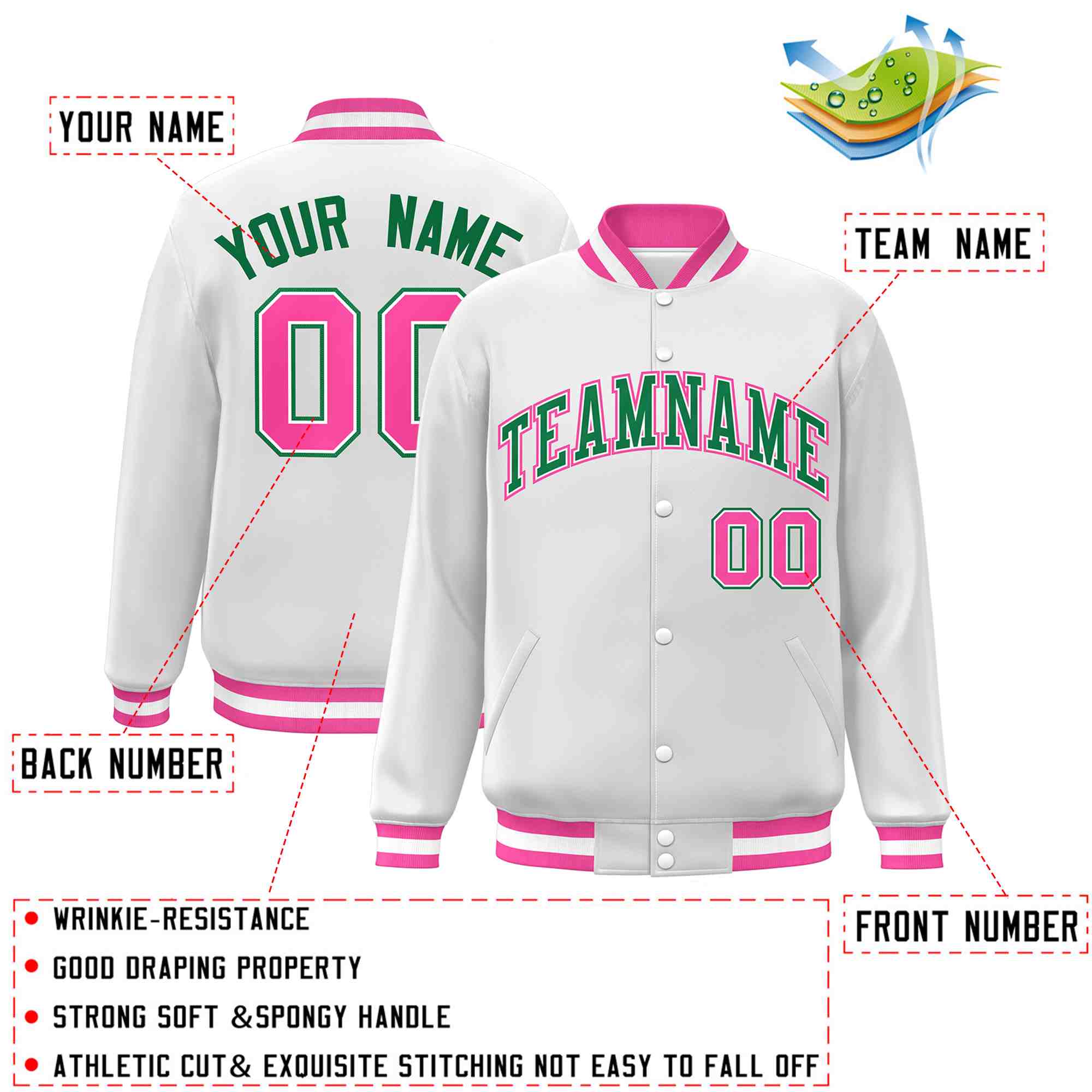 Custom White Black-Gray Classic Style Varsity Full-Snap Letterman Jacket | KXKSHOP