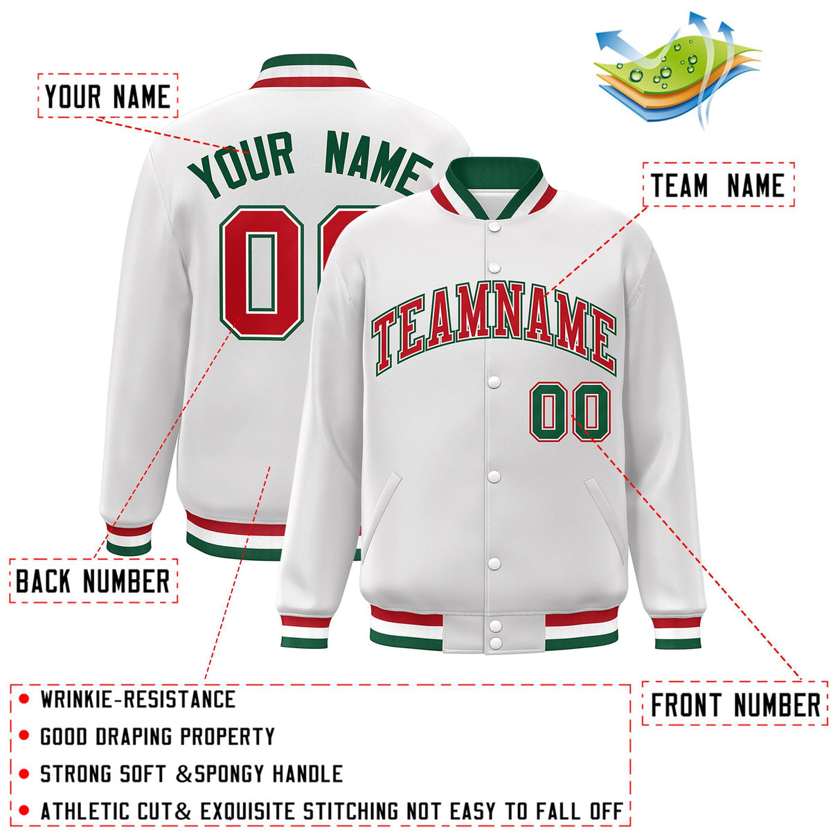 Custom White Black-Gray Classic Style Varsity Full-Snap Letterman Jacket | KXKSHOP