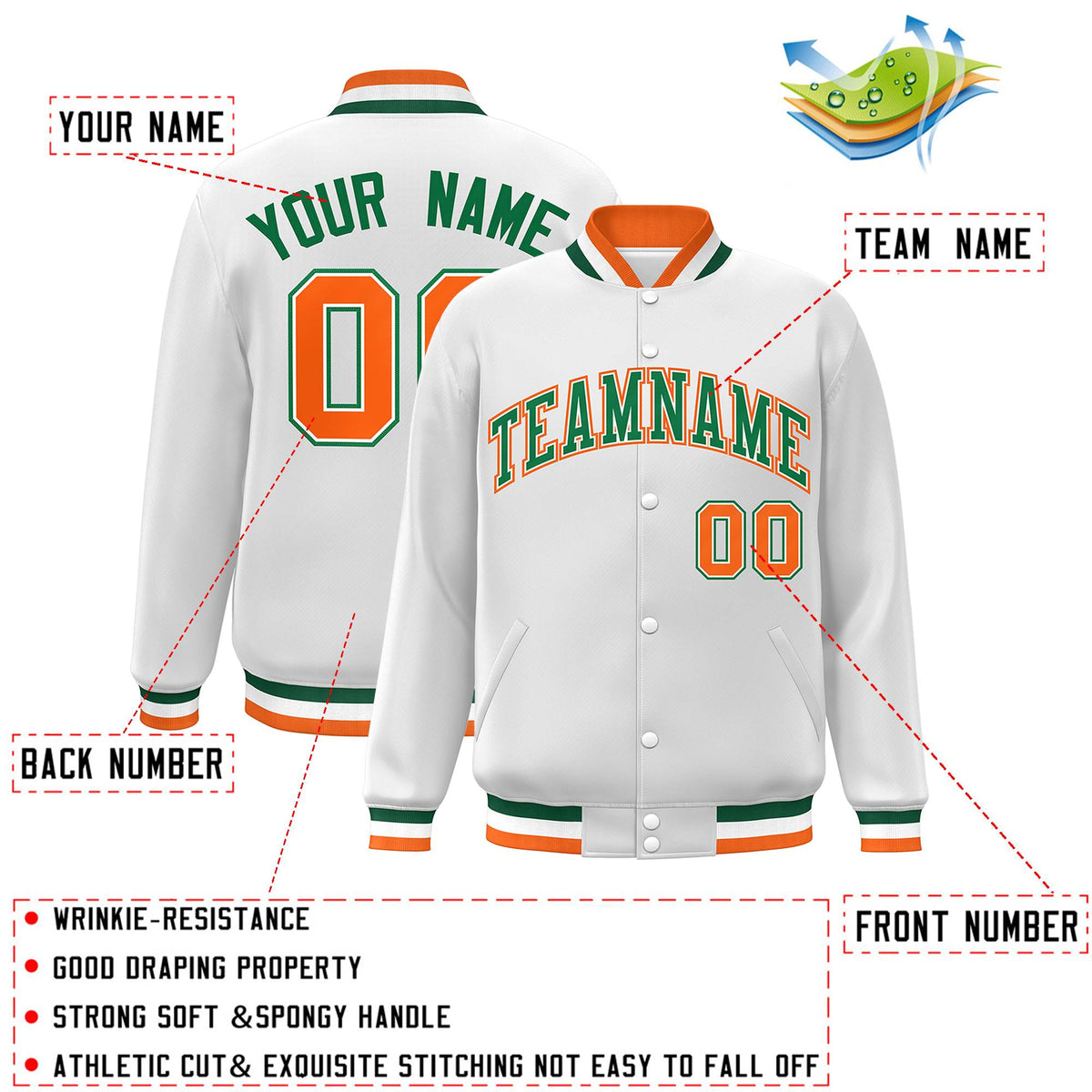 Custom White Black-Gray Classic Style Varsity Full-Snap Letterman Jacket | KXKSHOP