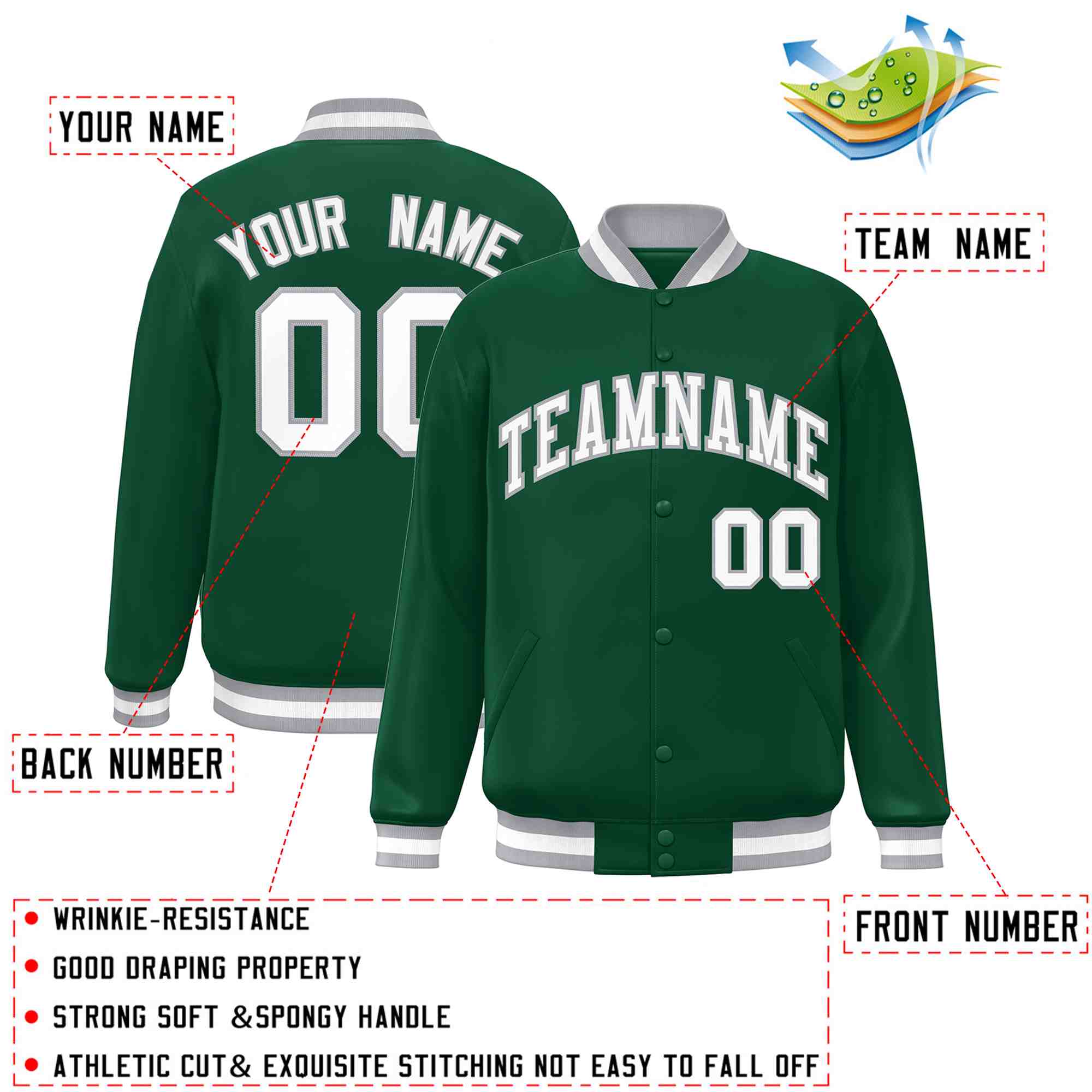 Custom White Black-Gray Classic Style Varsity Full-Snap Letterman Jacket | KXKSHOP