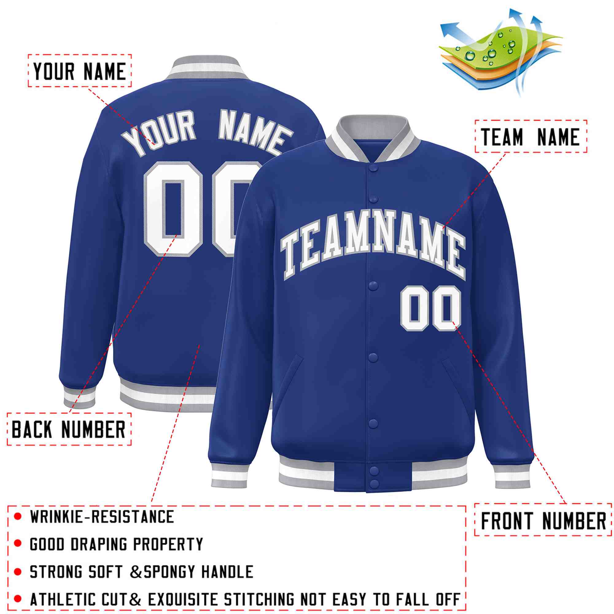 Custom White Black-Gray Classic Style Varsity Full-Snap Letterman Jacket | KXKSHOP
