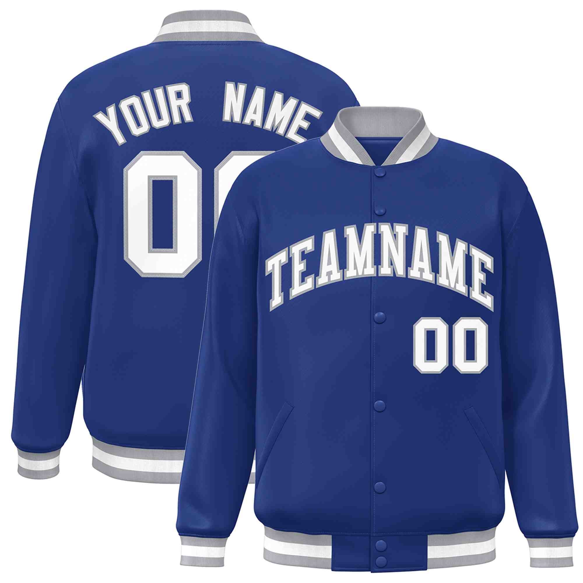 Custom White Black-Gray Classic Style Varsity Full-Snap Letterman Jacket | KXKSHOP
