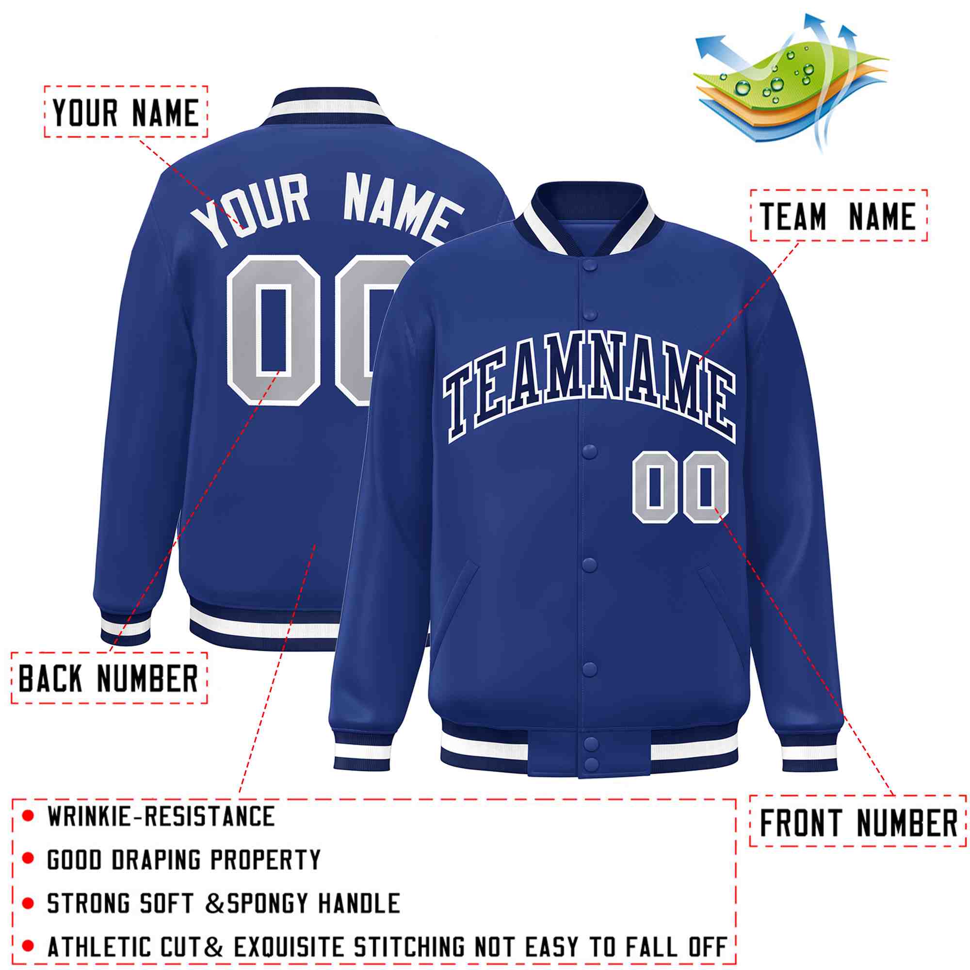 Custom White Black-Gray Classic Style Varsity Full-Snap Letterman Jacket | KXKSHOP