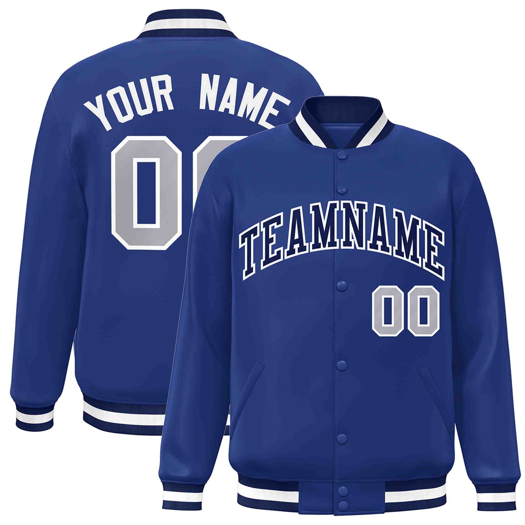 Custom White Black-Gray Classic Style Varsity Full-Snap Letterman Jacket | KXKSHOP