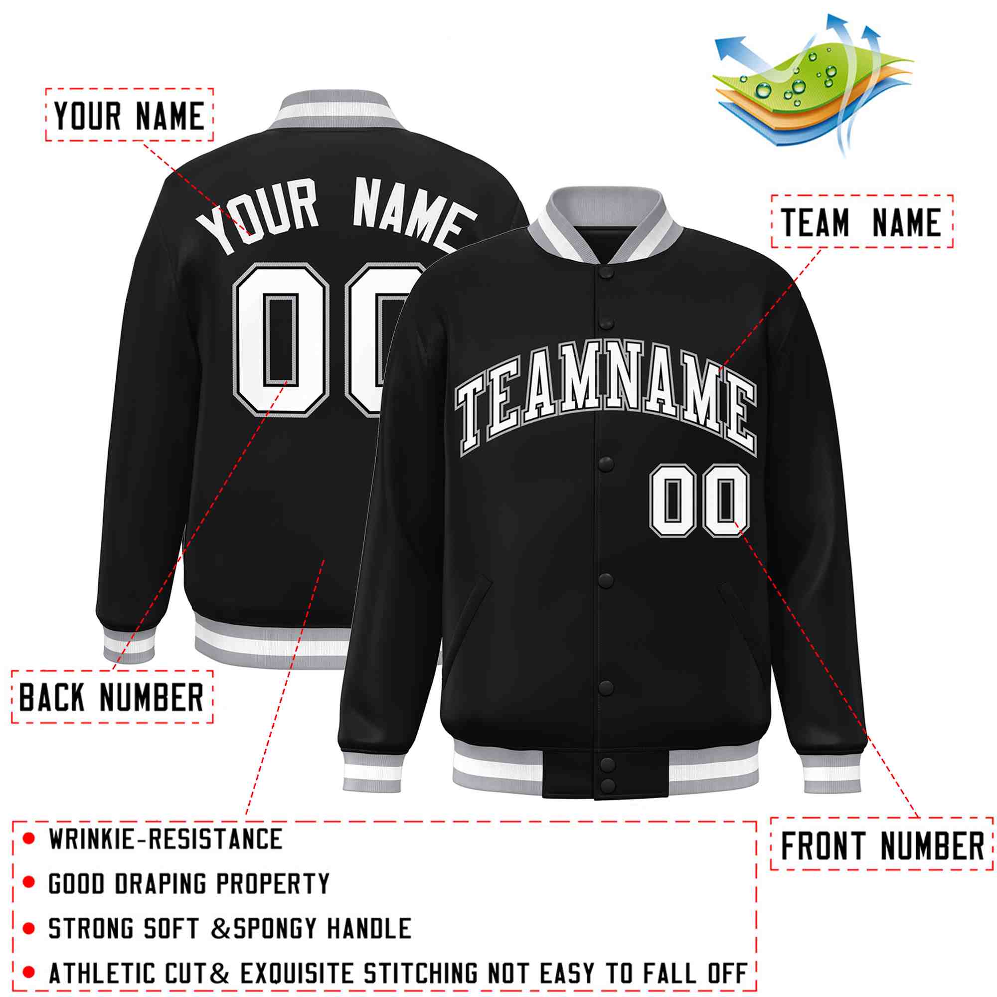 Custom White Black-Gray Classic Style Varsity Full-Snap Letterman Jacket | KXKSHOP