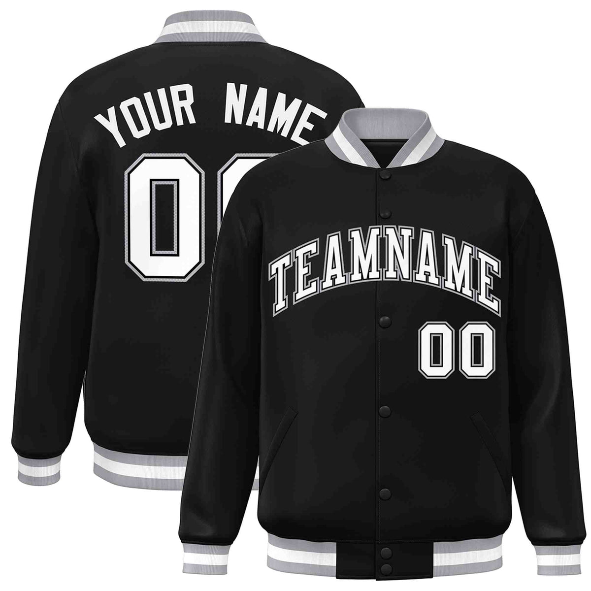 Custom White Black-Gray Classic Style Varsity Full-Snap Letterman Jacket | KXKSHOP