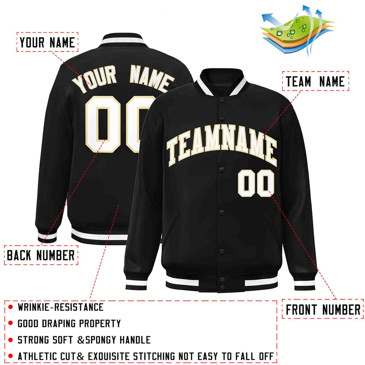 Custom White Black-Gray Classic Style Varsity Full-Snap Letterman Jacket | KXKSHOP