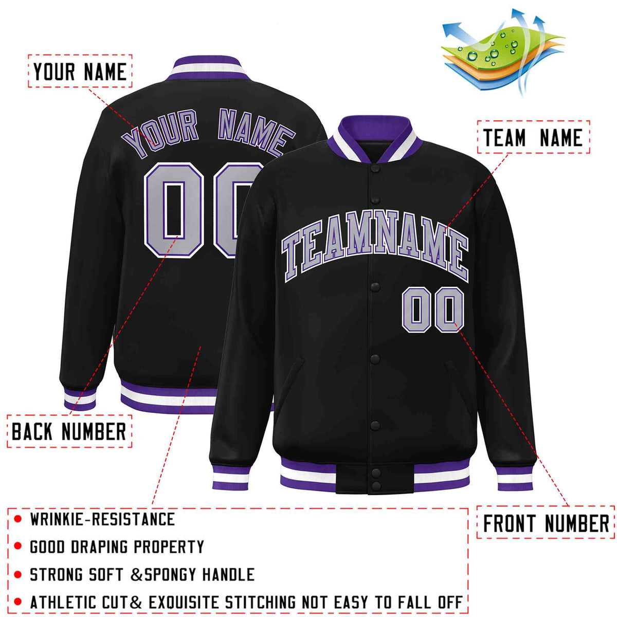 Custom White Black-Gray Classic Style Varsity Full-Snap Letterman Jacket | KXKSHOP