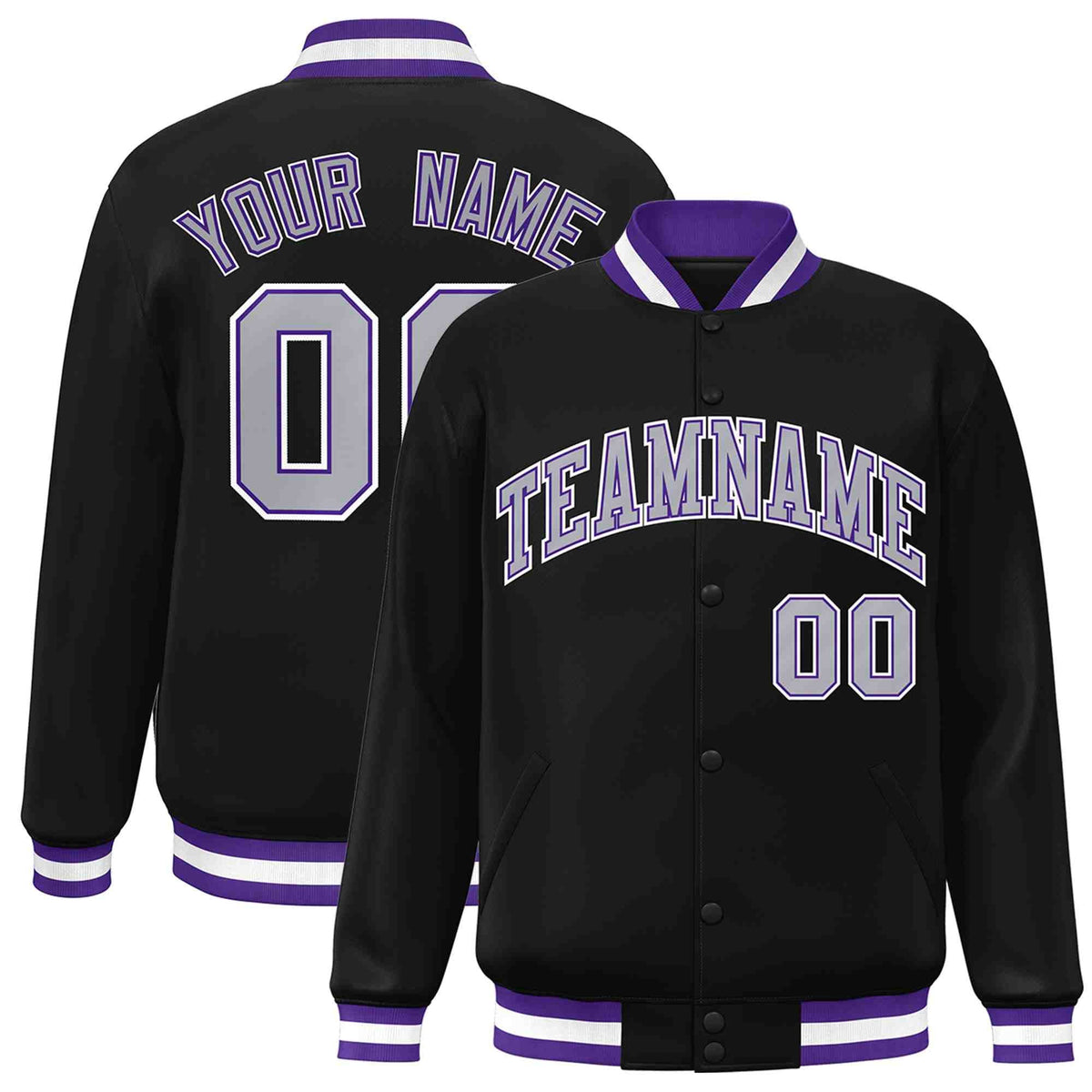 Custom White Black-Gray Classic Style Varsity Full-Snap Letterman Jacket | KXKSHOP