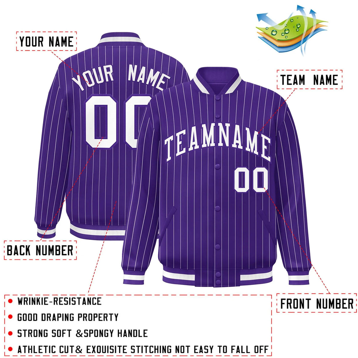 Custom Purple White-Purple Stripe Fashion Letterman Bomber Varsity Jacket