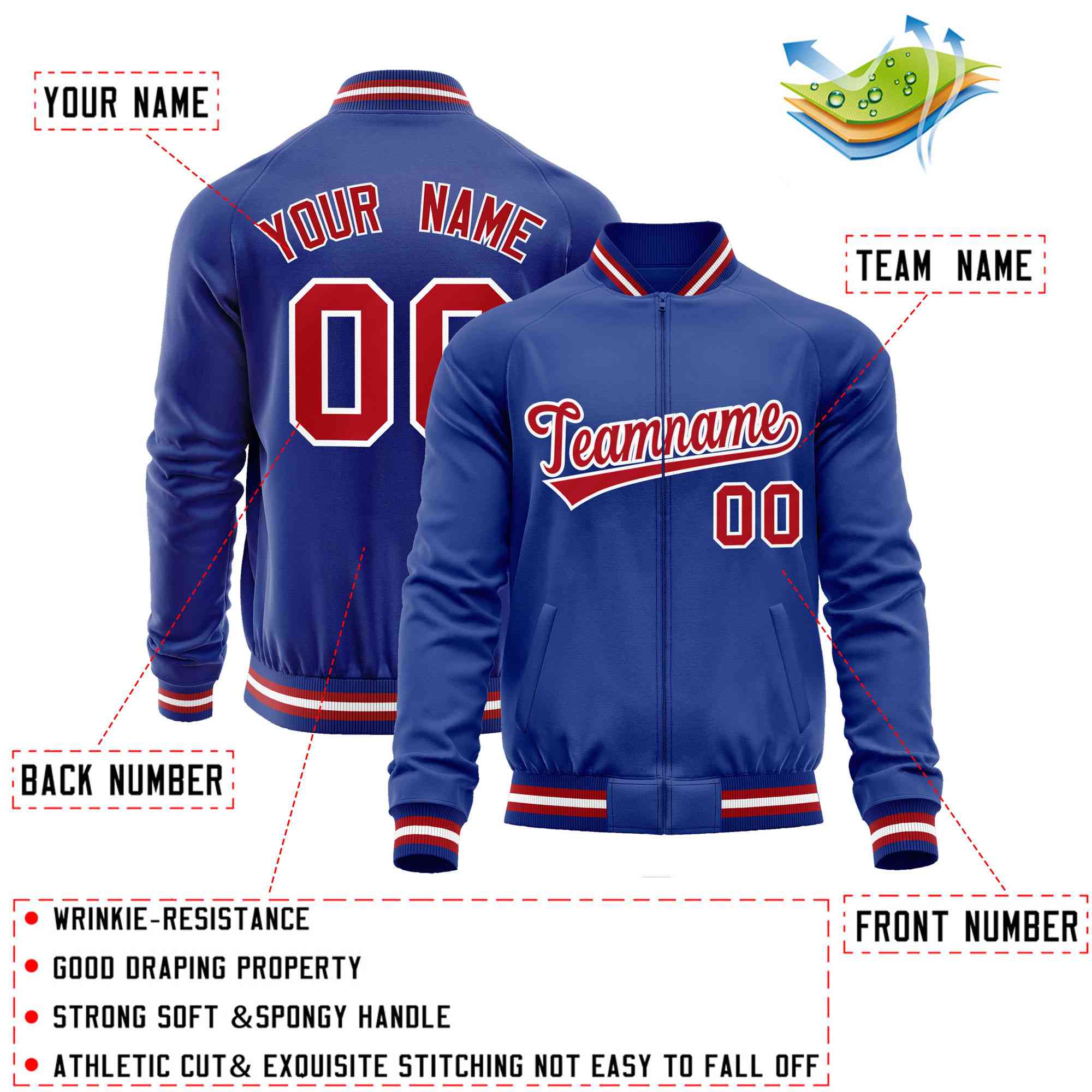 Custom Royal Red Classic Style Varsity Full-Zip Letterman Baseball Jacket