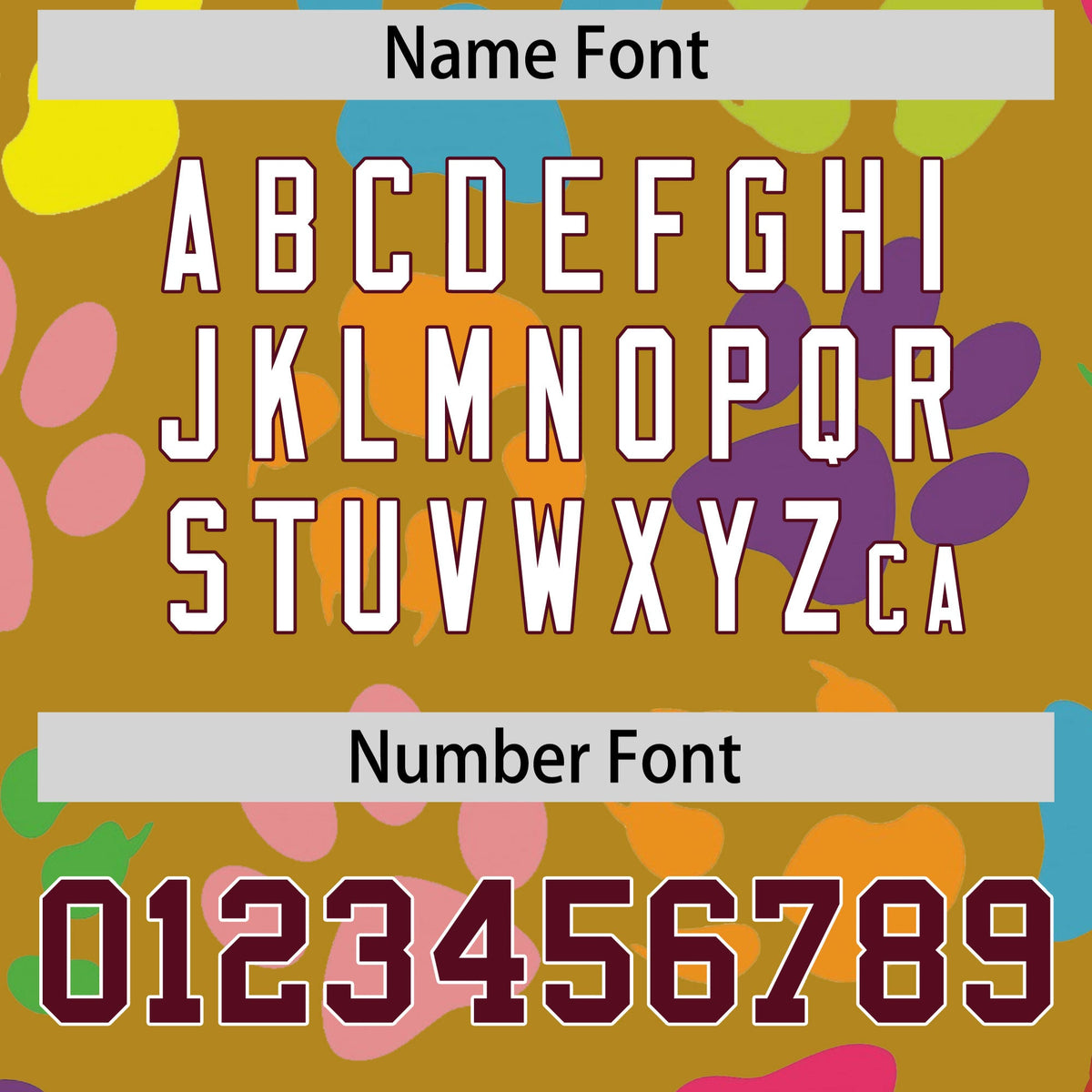 Custom Old Gold Crimson-White Varsity Pets Paw Prints Graffiti Pattern Letterman Baseball Jacket