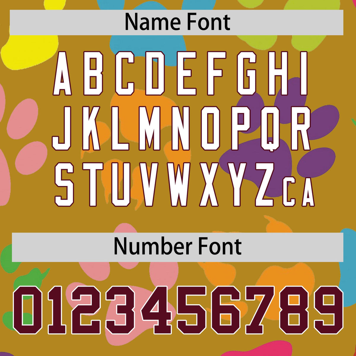 Custom Old Gold Crimson-White Varsity Pets Paw Prints Graffiti Pattern Letterman Baseball Jacket