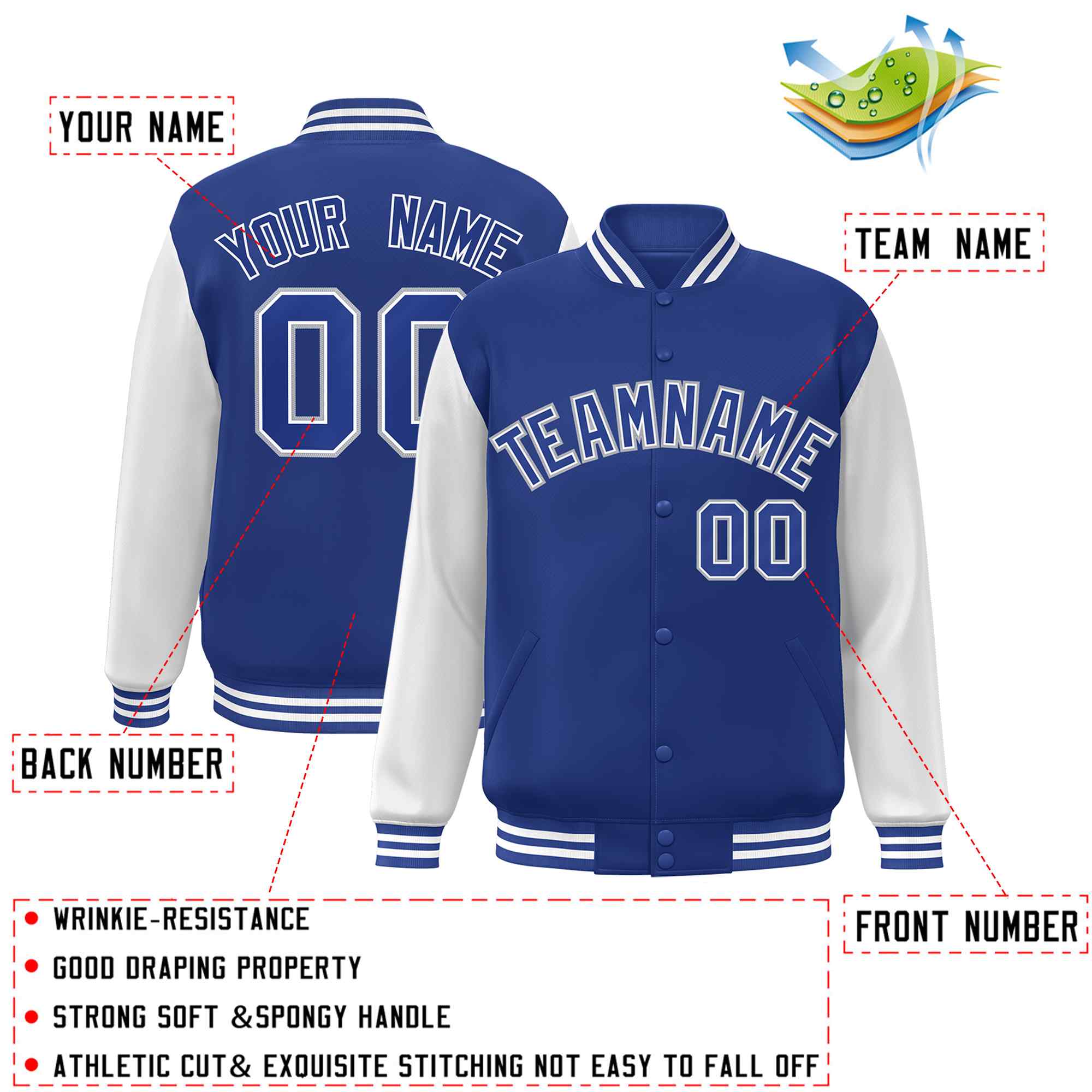 Custom Green White Raglan Sleeves Varsity Full-Snap Letterman Jacket | KXKSHOP