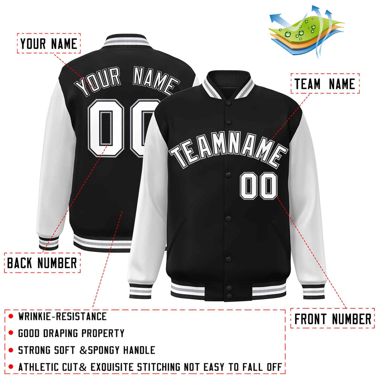 Custom Green White Raglan Sleeves Varsity Full-Snap Letterman Jacket | KXKSHOP