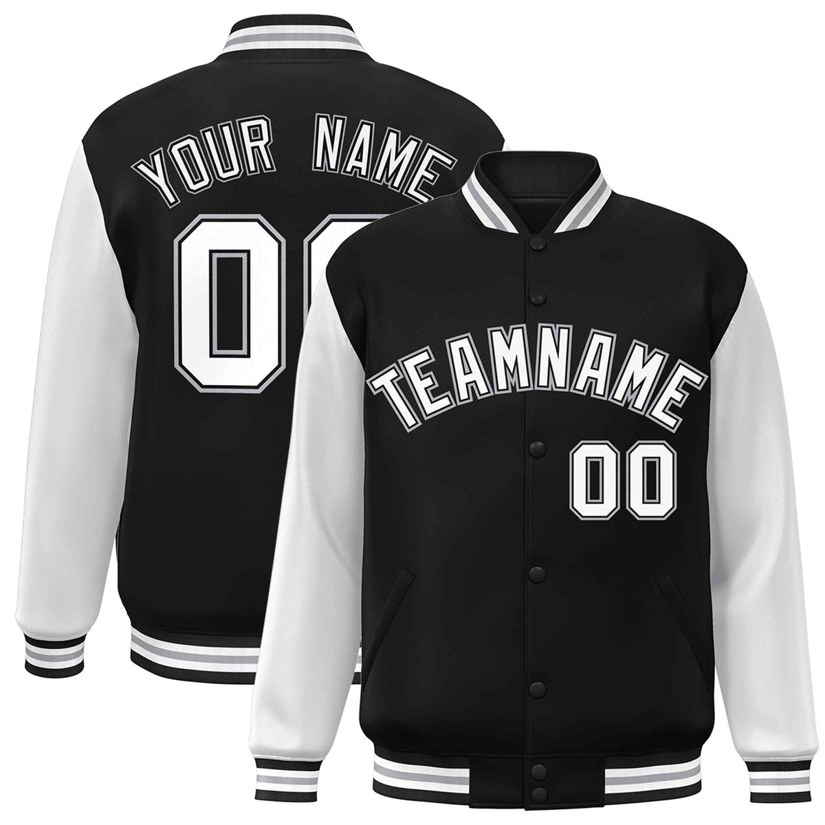 Custom Green White Raglan Sleeves Varsity Full-Snap Letterman Jacket | KXKSHOP