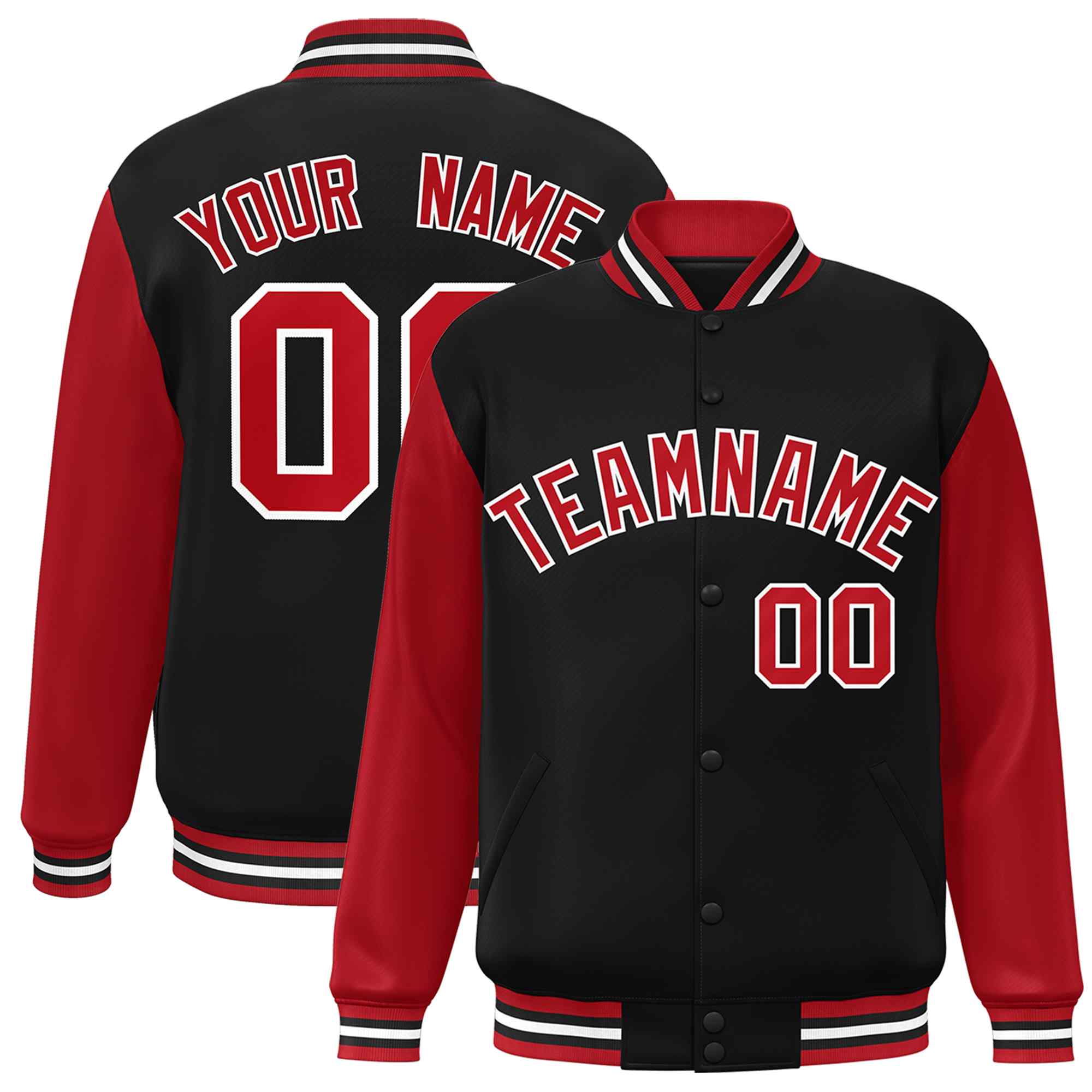 Custom Green White Raglan Sleeves Varsity Full-Snap Letterman Jacket | KXKSHOP