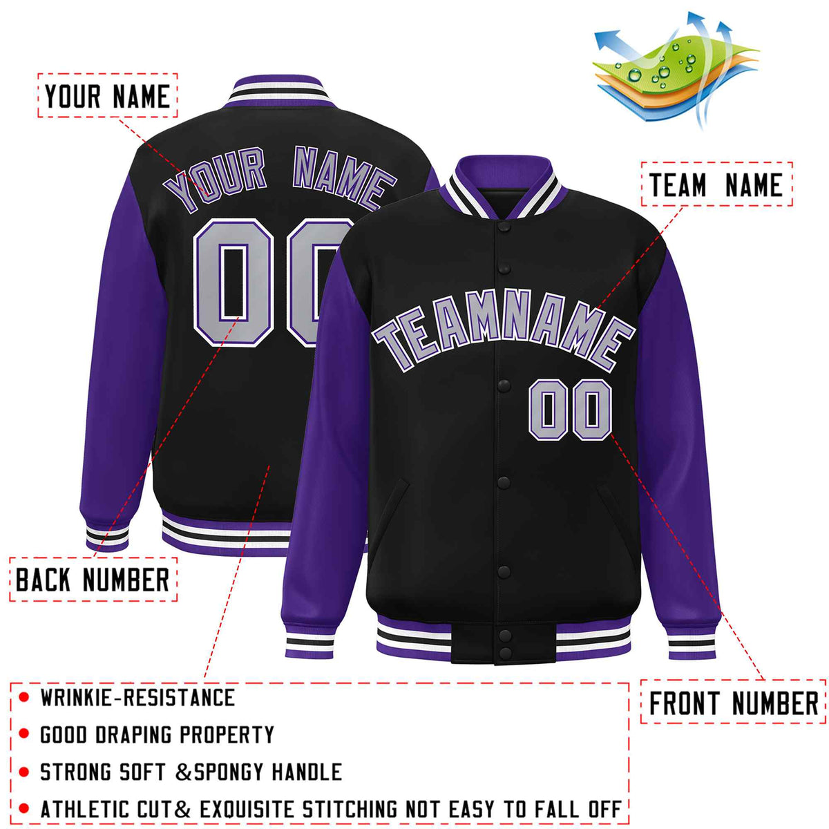 Custom Green White Raglan Sleeves Varsity Full-Snap Letterman Jacket | KXKSHOP