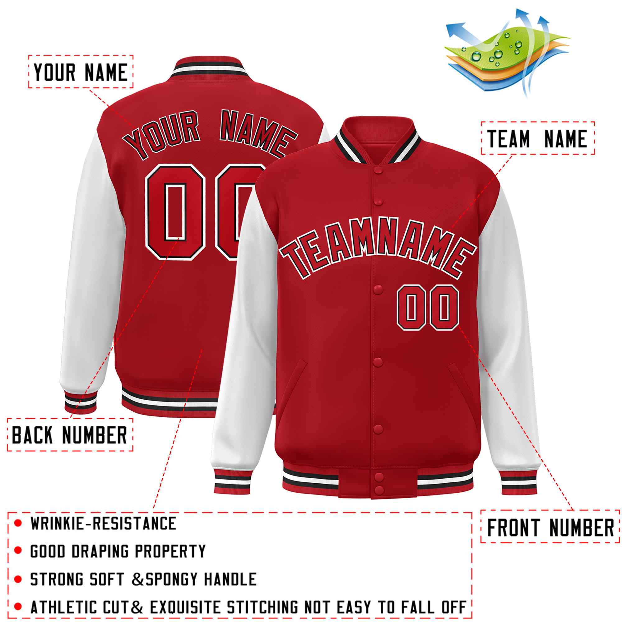 Custom Green White Raglan Sleeves Varsity Full-Snap Letterman Jacket | KXKSHOP