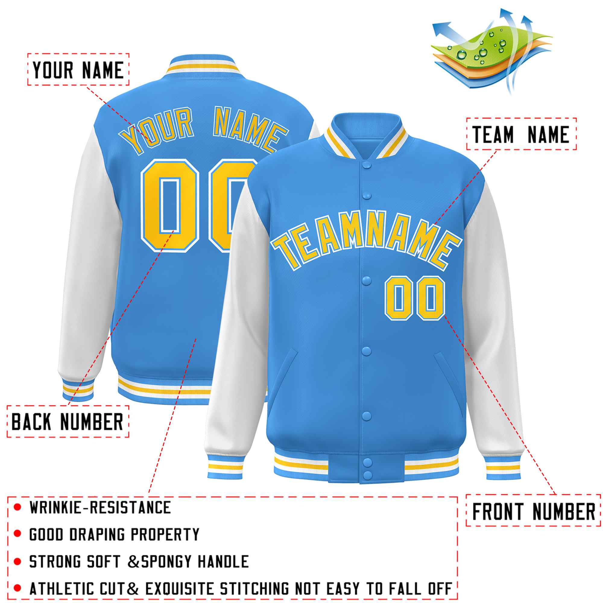 Custom Green White Raglan Sleeves Varsity Full-Snap Letterman Jacket | KXKSHOP