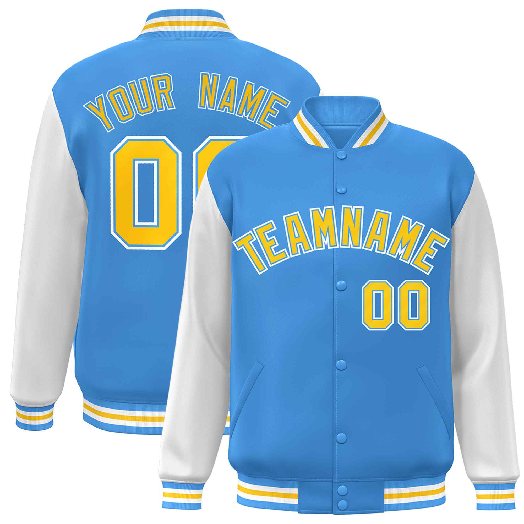 Custom Green White Raglan Sleeves Varsity Full-Snap Letterman Jacket | KXKSHOP