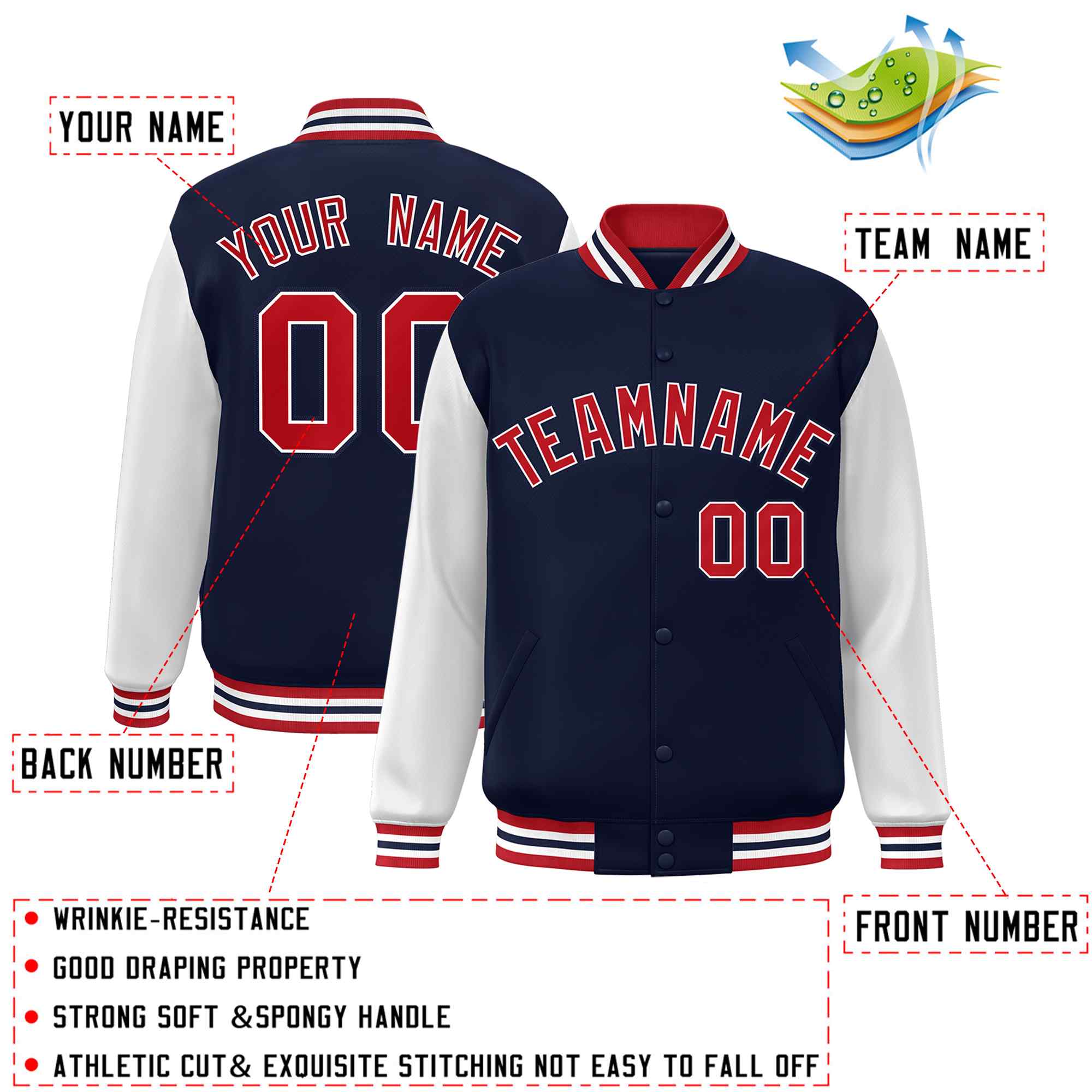 Custom Green White Raglan Sleeves Varsity Full-Snap Letterman Jacket | KXKSHOP