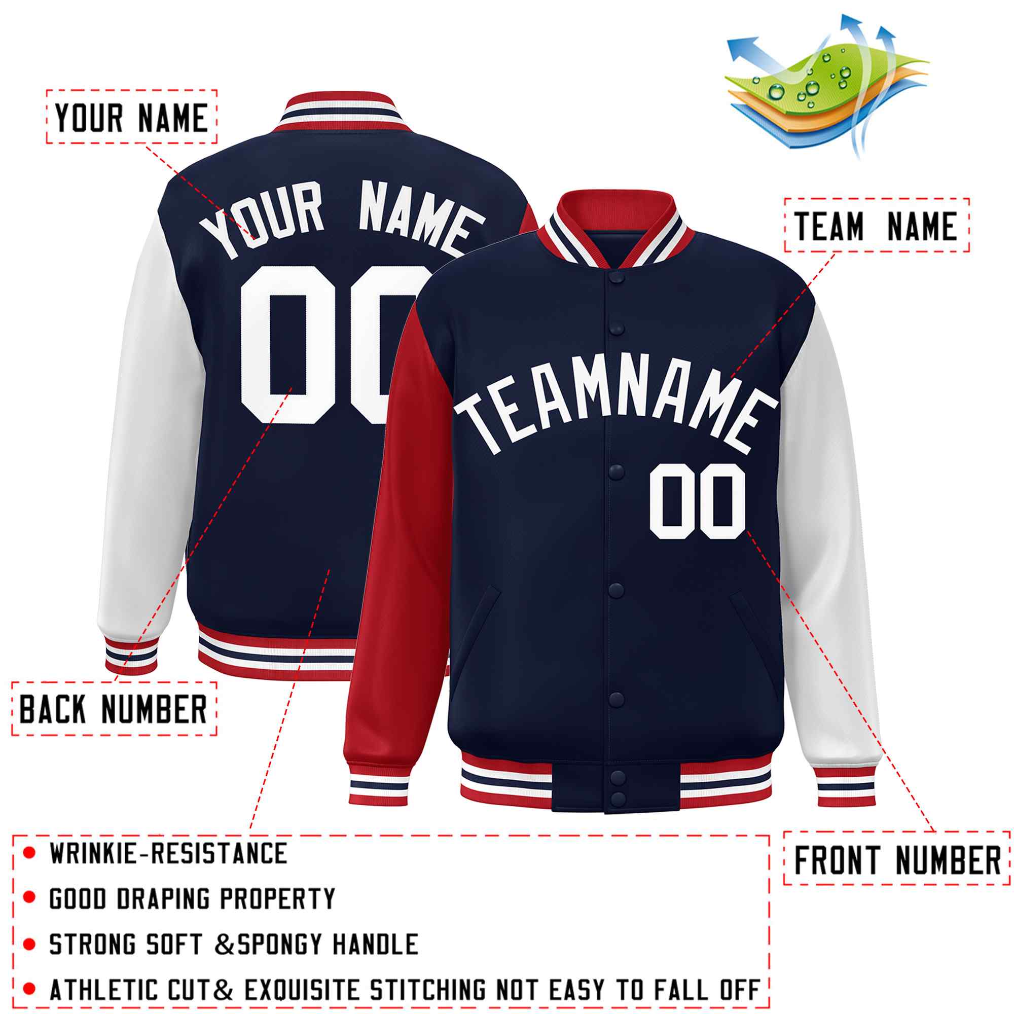 Custom Green White Raglan Sleeves Varsity Full-Snap Letterman Jacket | KXKSHOP