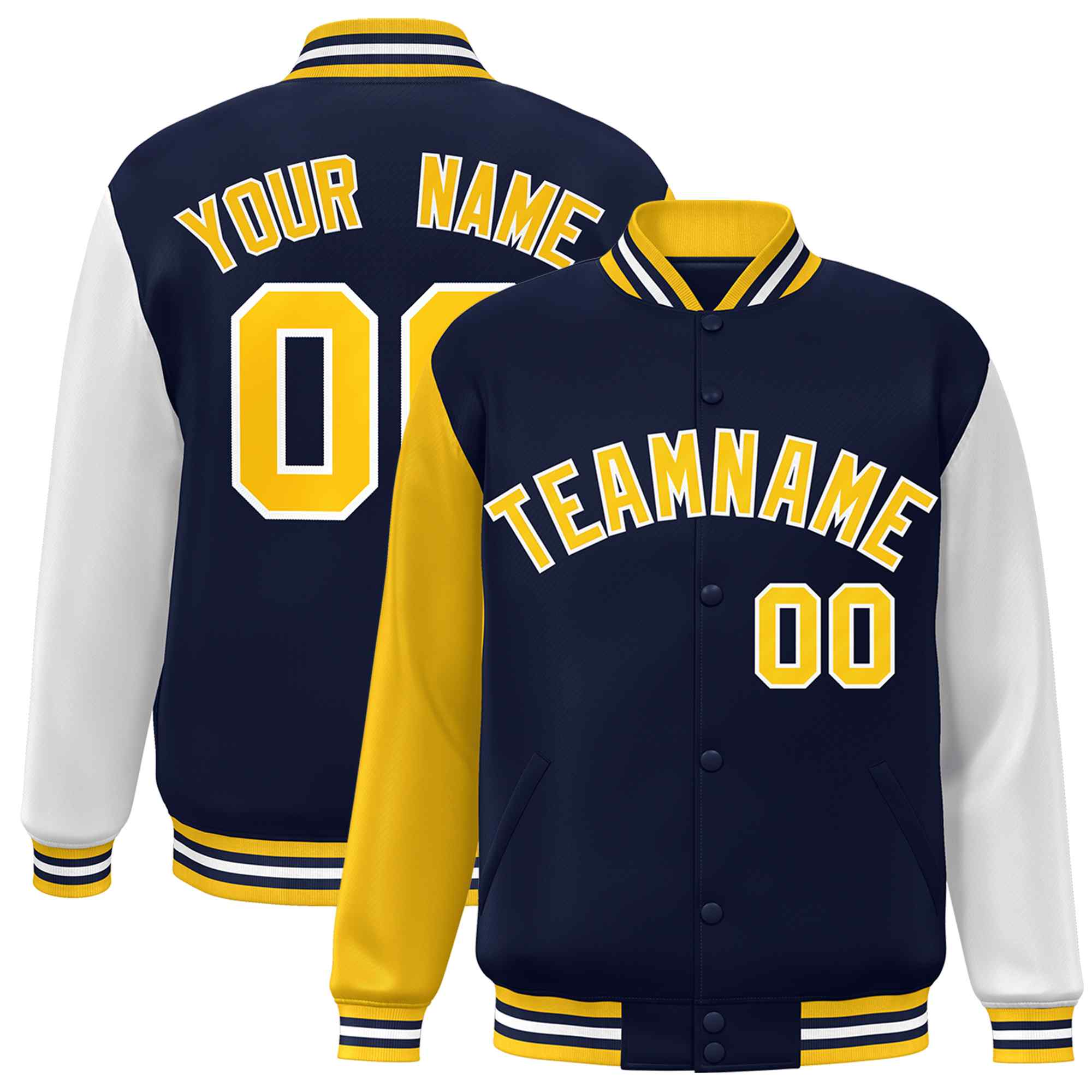 Custom Green White Raglan Sleeves Varsity Full-Snap Letterman Jacket | KXKSHOP