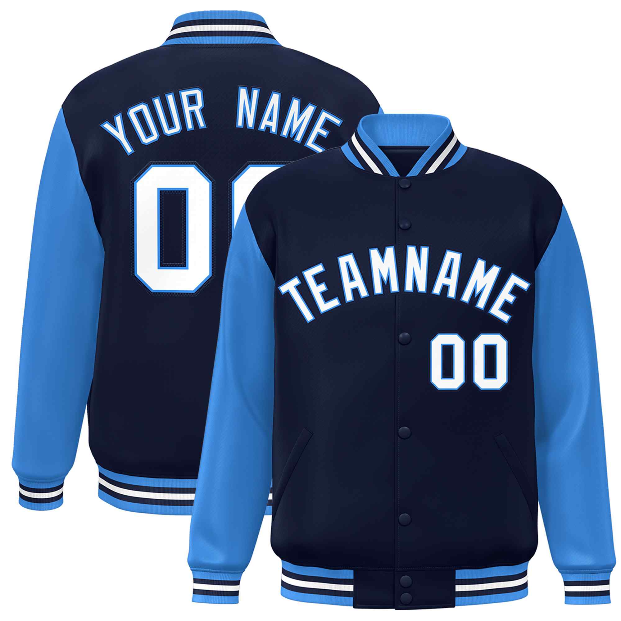 Custom Green White Raglan Sleeves Varsity Full-Snap Letterman Jacket | KXKSHOP