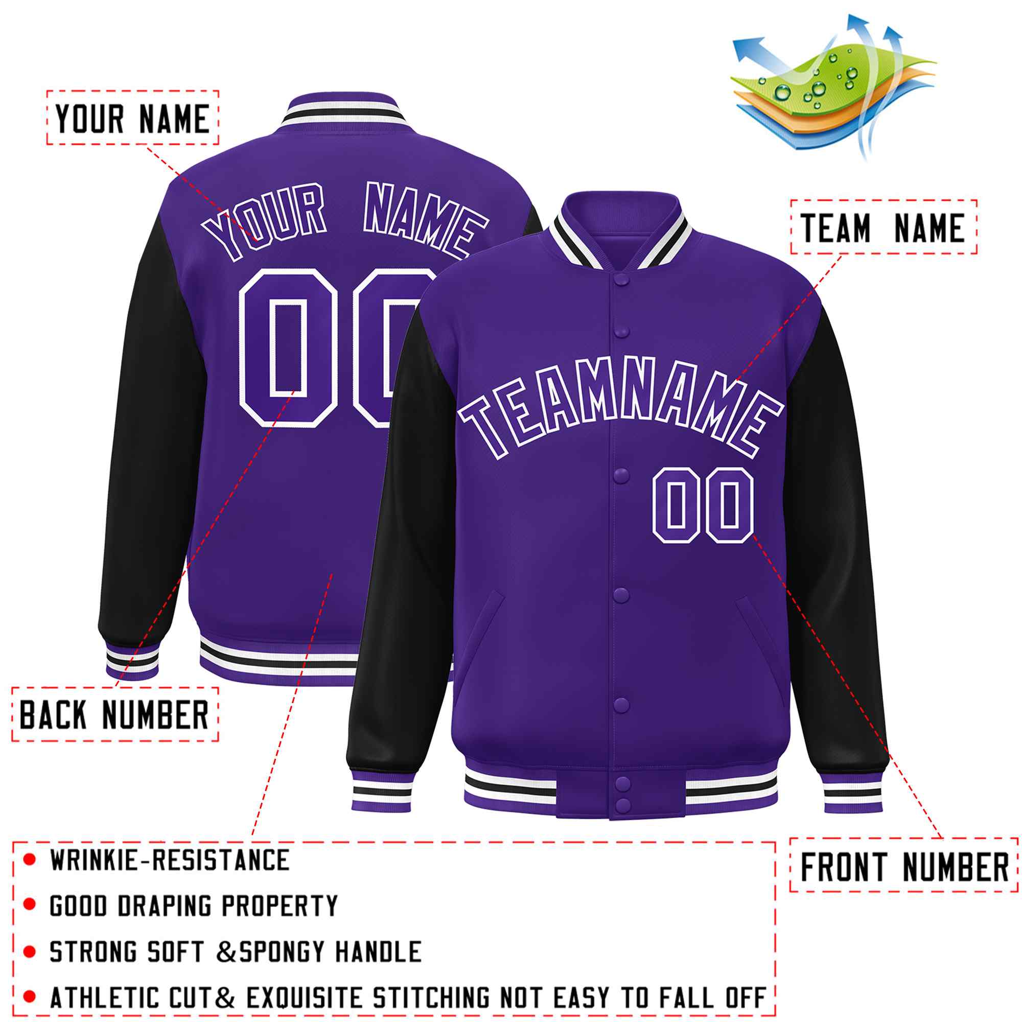 Custom Green White Raglan Sleeves Varsity Full-Snap Letterman Jacket | KXKSHOP