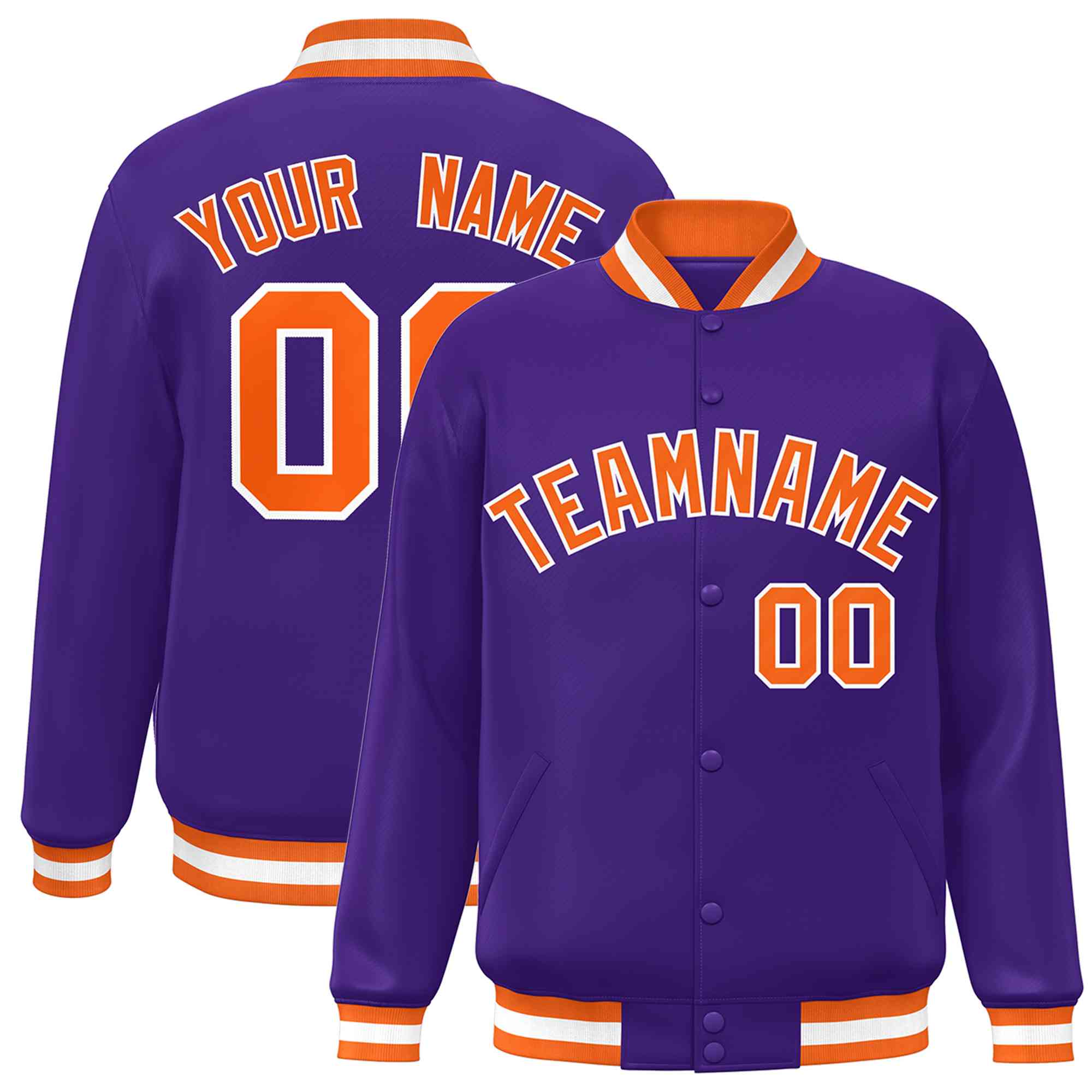 Custom Purple Orange-White Classic Style Varsity Full-Snap Letterman Jacket