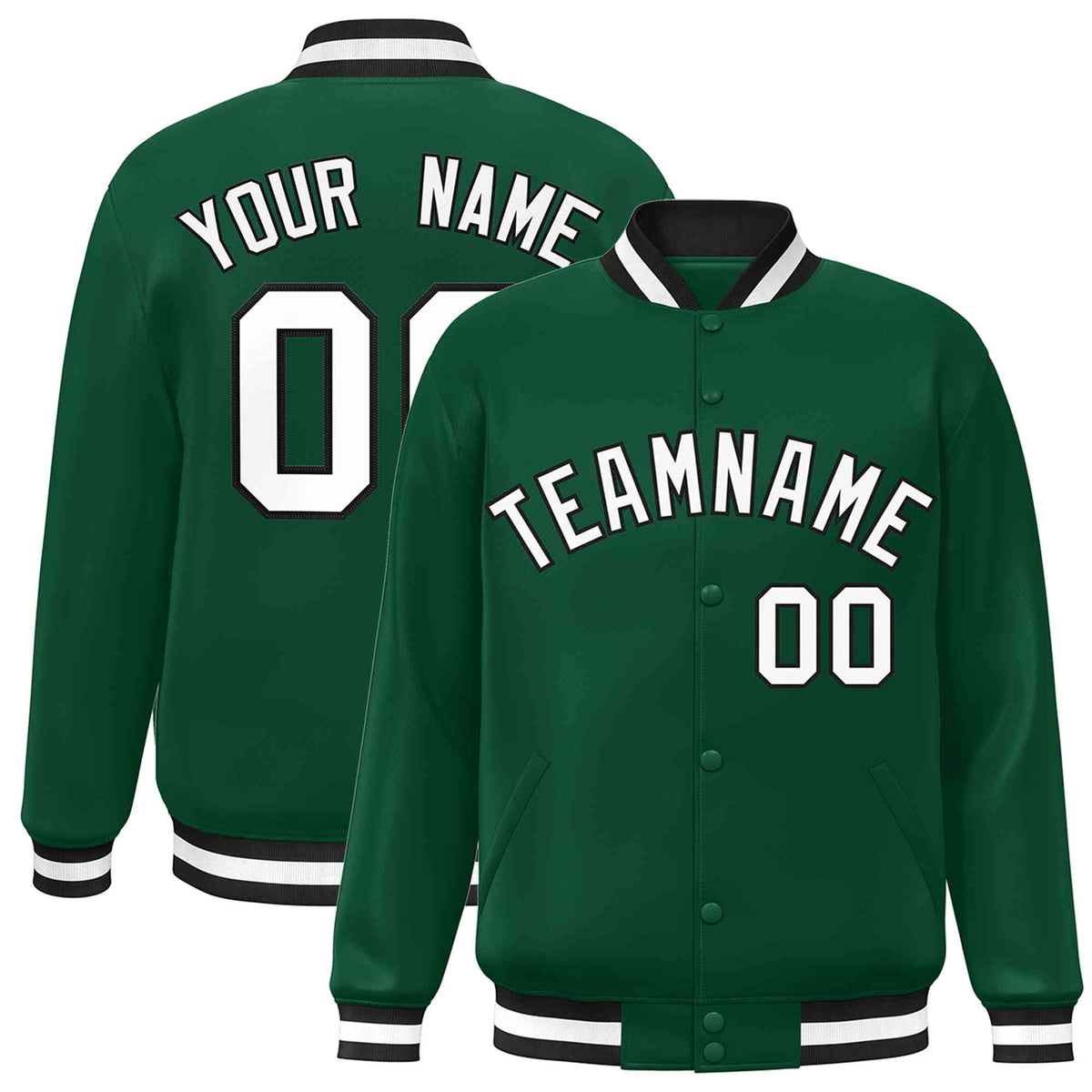 Custom Green White-Black Classic Style Varsity Full-Snap Letterman Jacket