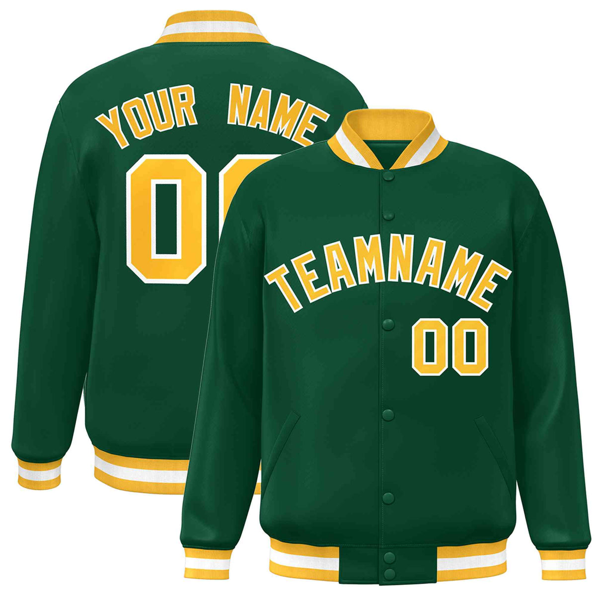 Custom Green Gold-White Classic Style Varsity Full-Snap Letterman Jacket