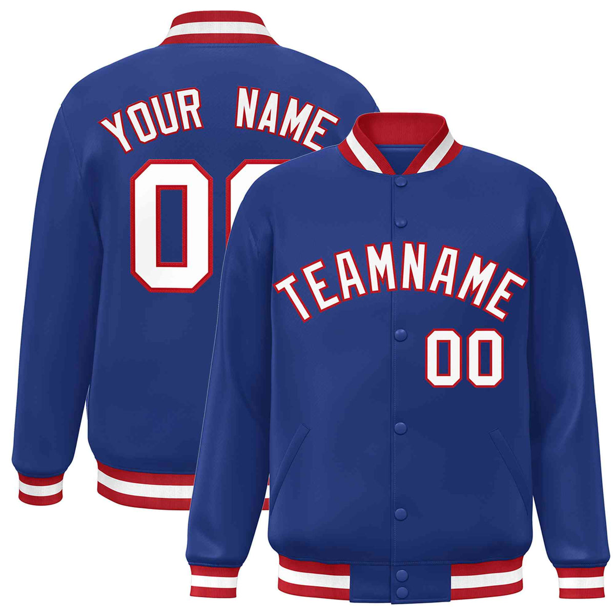Custom Royal White-Red Classic Style Varsity Full-Snap Letterman Jacket