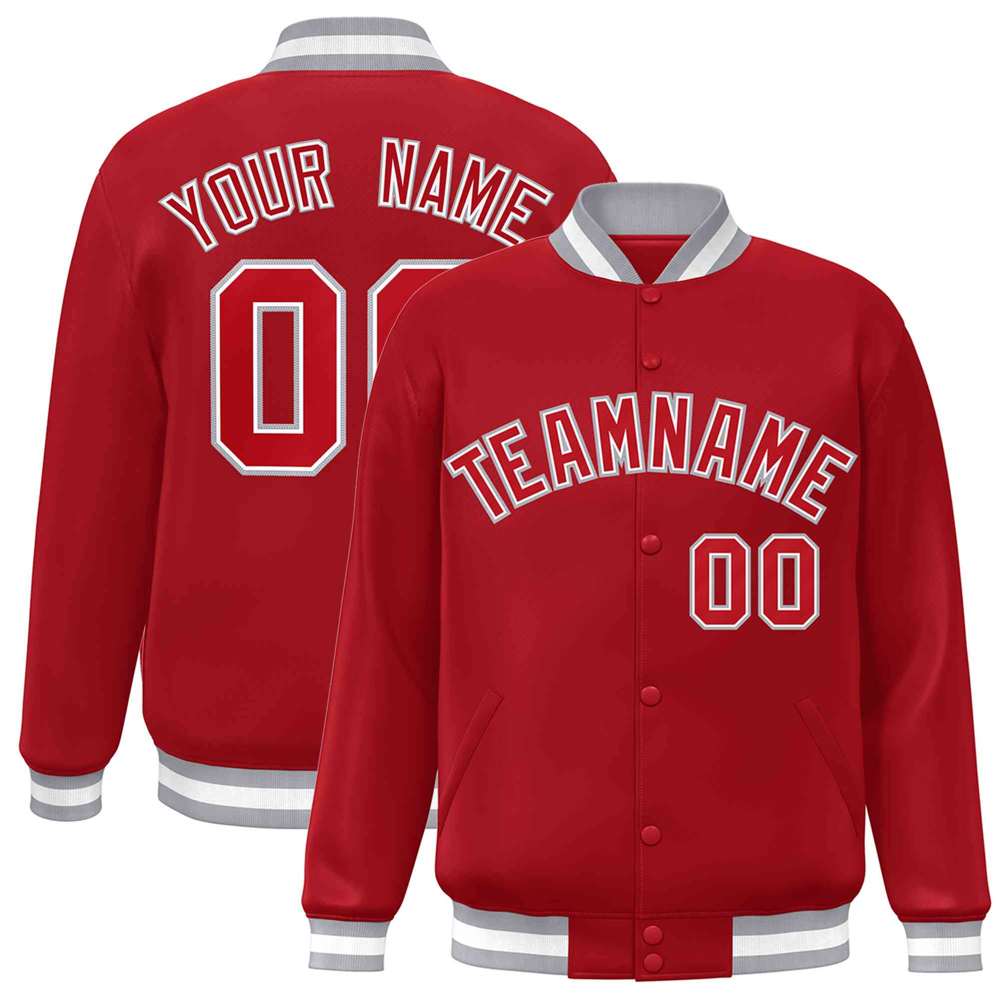 Custom Red Red-White Classic Style Varsity Full-Snap Letterman Jacket