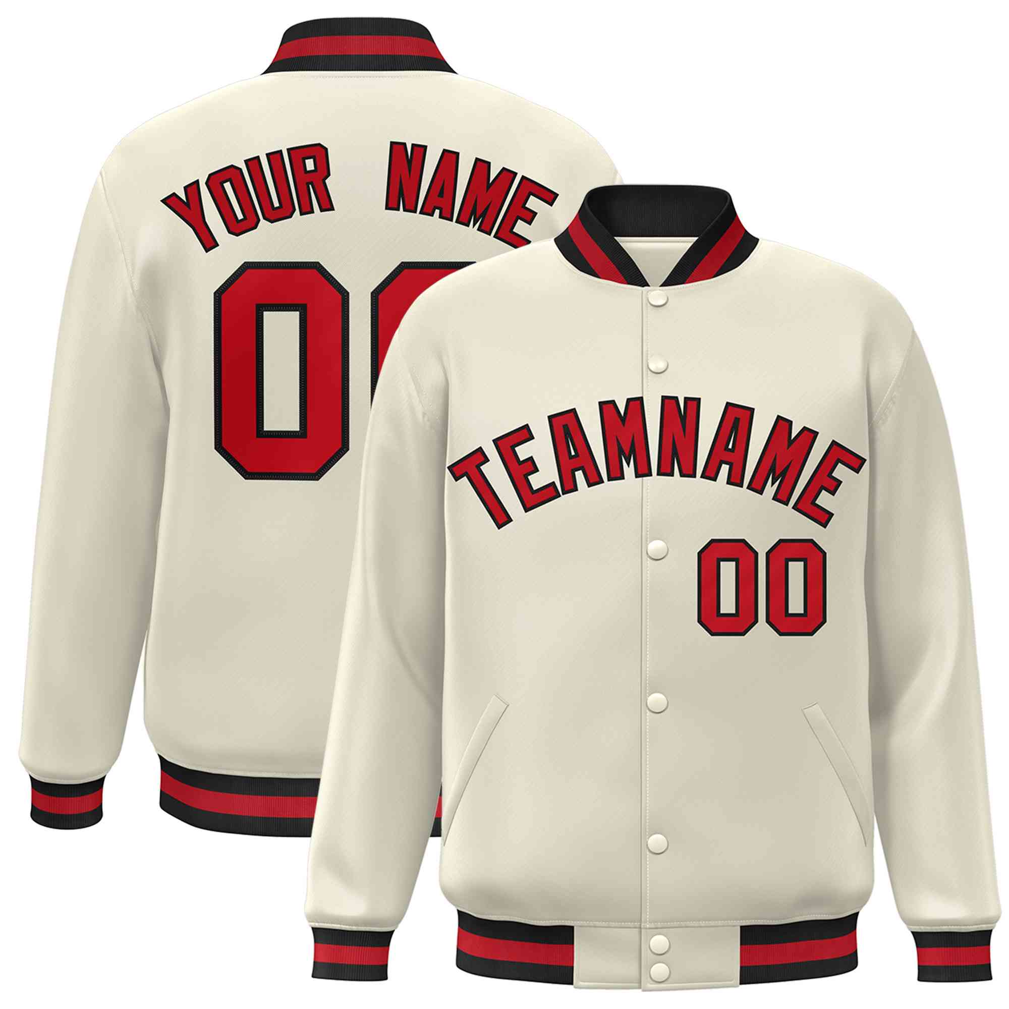 Custom Khaki Red-Black Classic Style Varsity Full-Snap Letterman Jacket