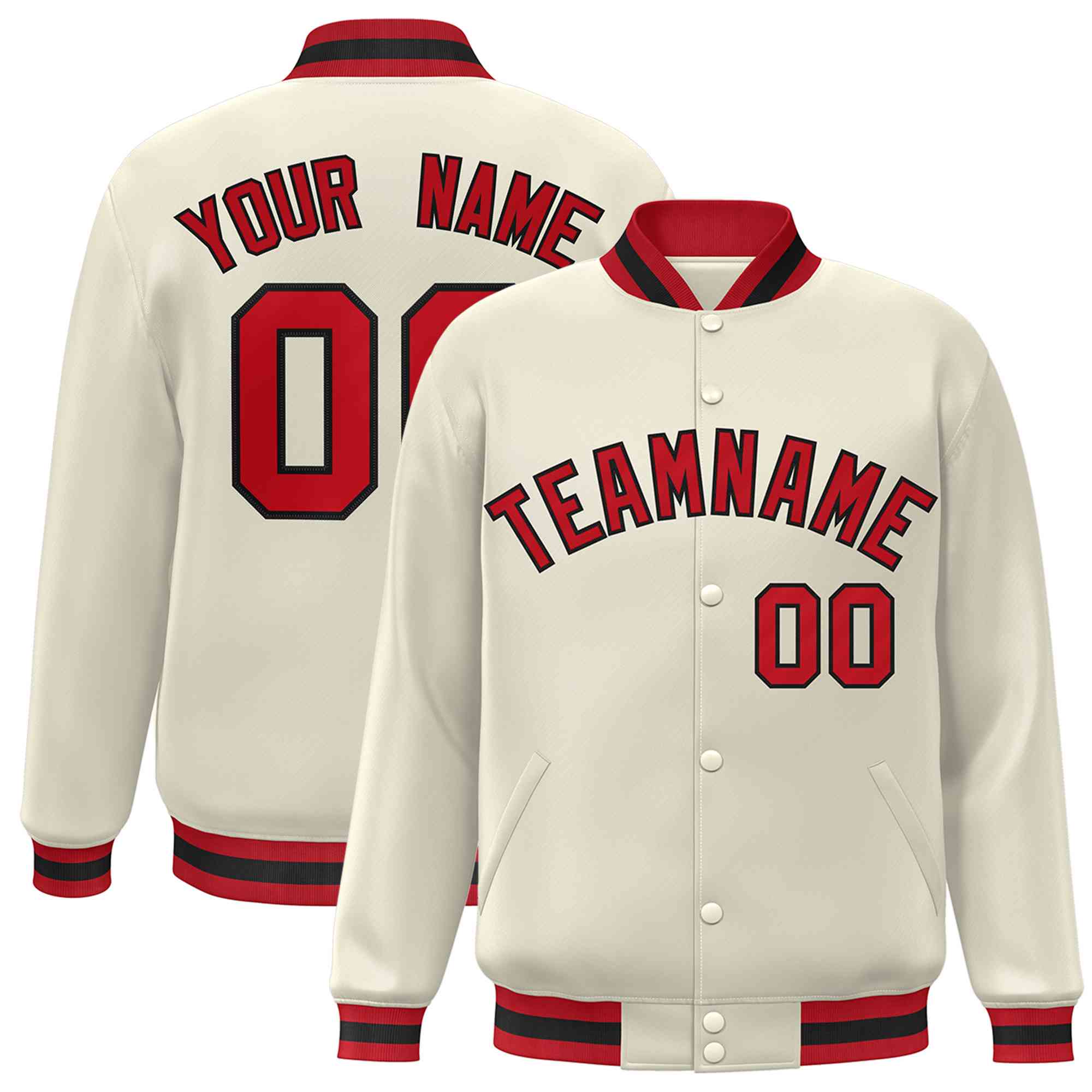 Custom Khaki Red-Black Classic Style Varsity Full-Snap Letterman Jacket
