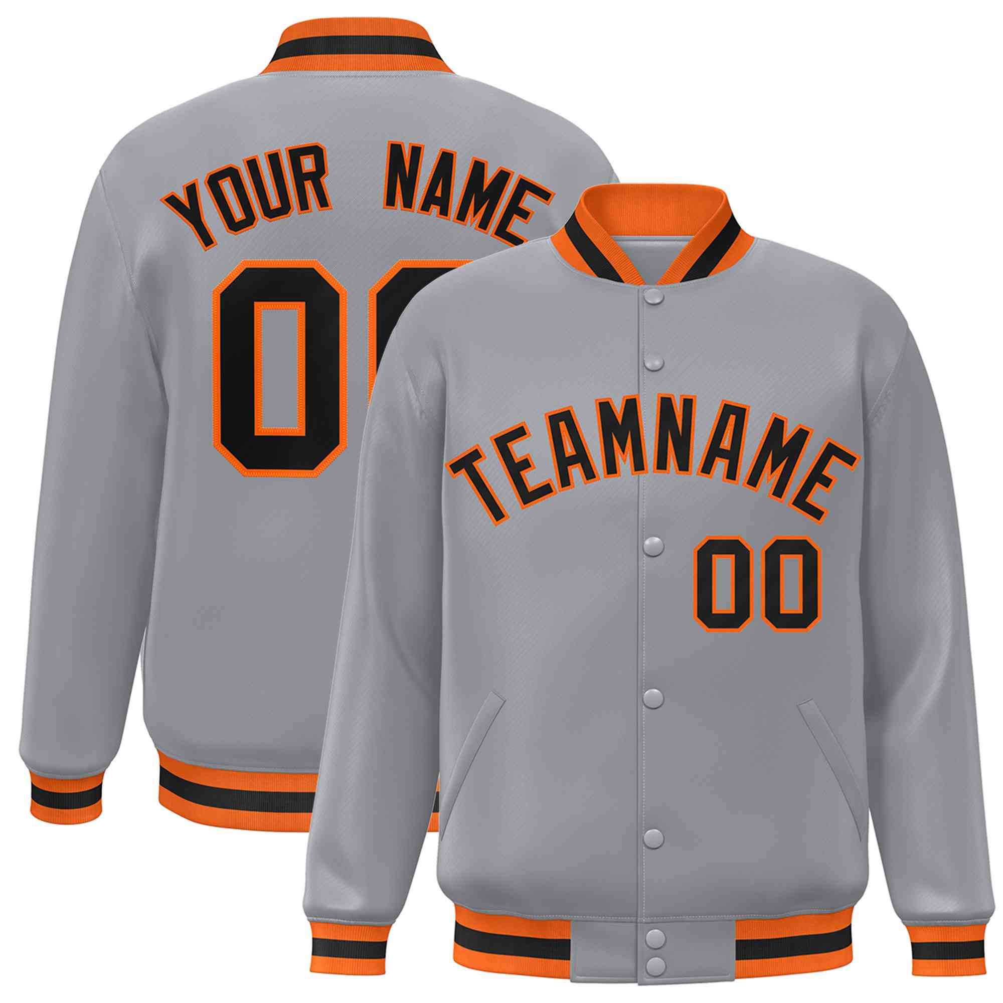 Custom Gray Black-Orange Classic Style Varsity Full-Snap Letterman Jacket