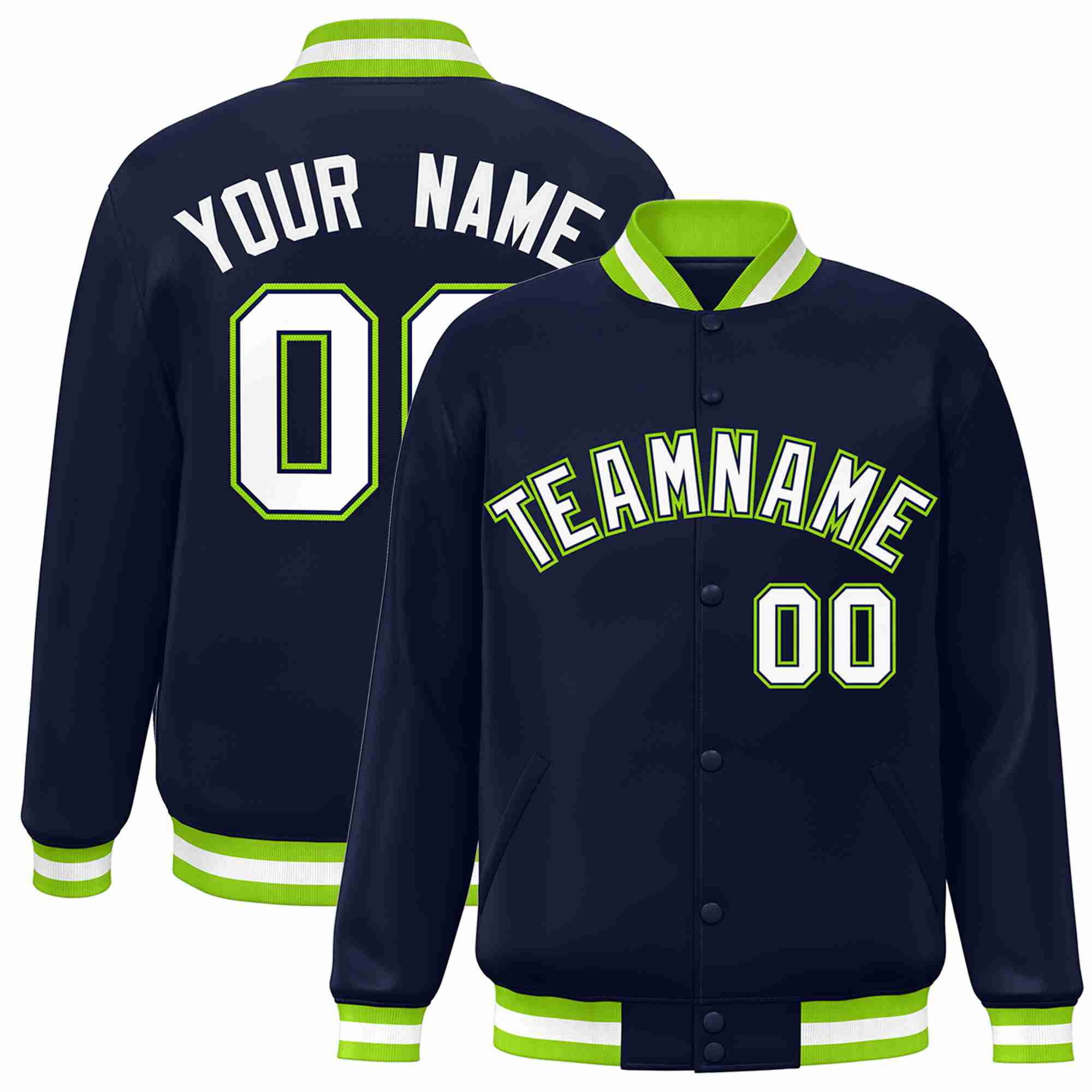 Custom Navy White-Navy Classic Style Varsity Full-Snap Letterman Jacket
