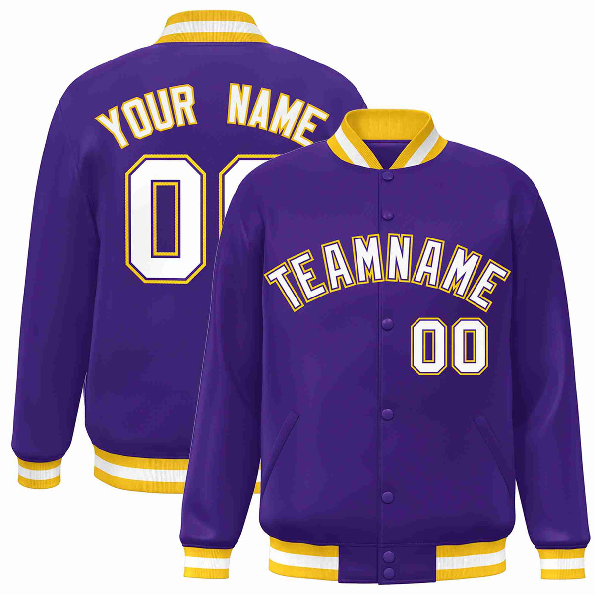 Custom Purple White-Purple Classic Style Varsity Full-Snap Letterman Jacket