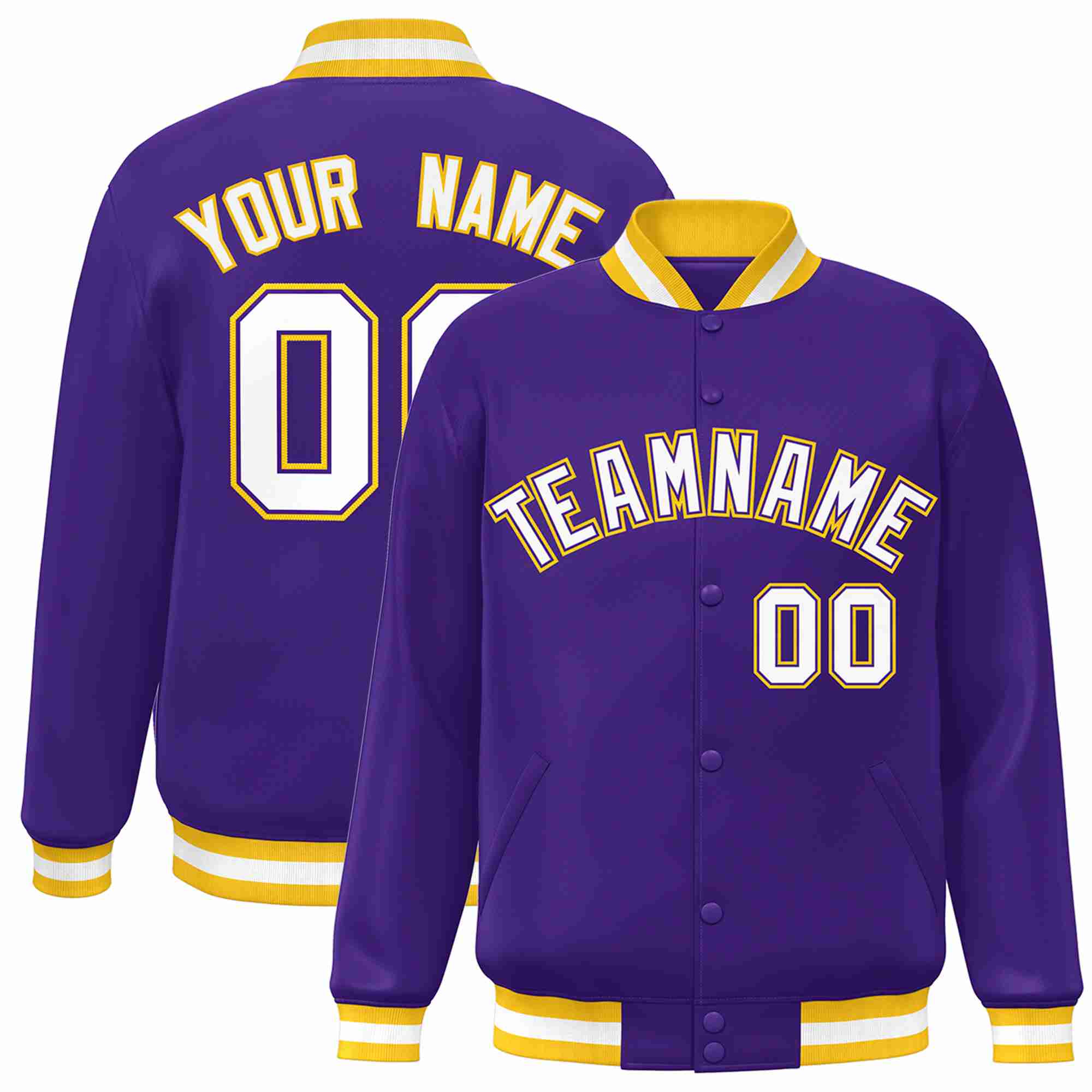 Custom Purple White-Purple Classic Style Varsity Full-Snap Letterman Jacket