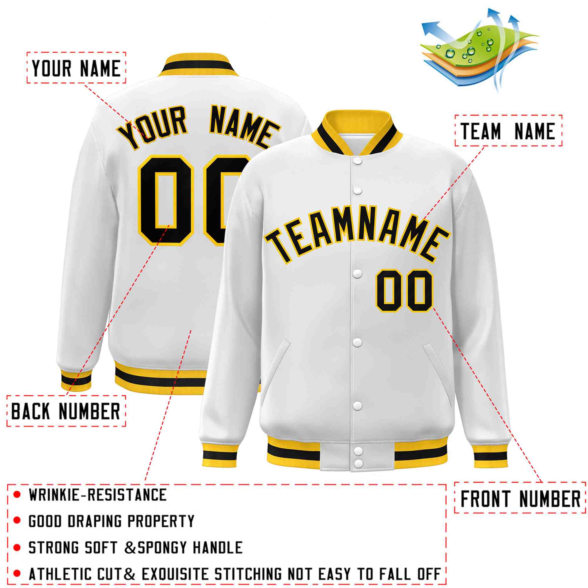 Custom White Black-Gray Classic Style Varsity Full-Snap Letterman Jacket | KXKSHOP