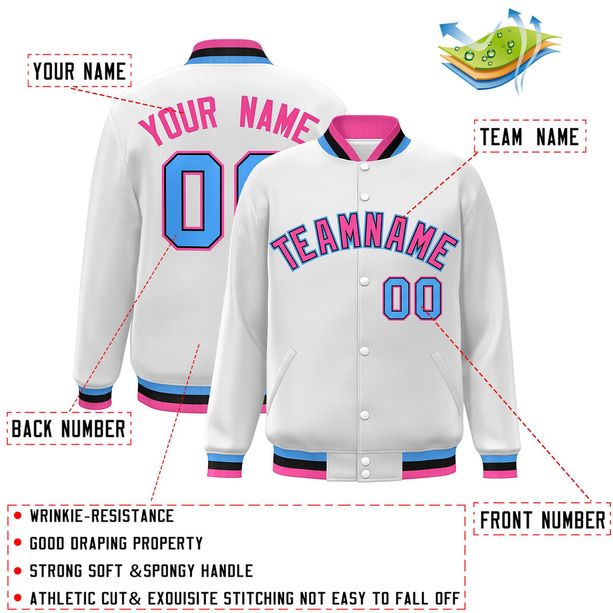 Custom White Black-Gray Classic Style Varsity Full-Snap Letterman Jacket | KXKSHOP