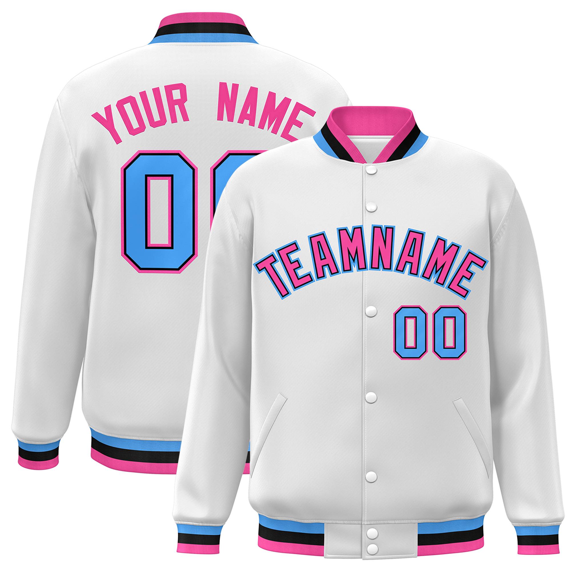 Custom White Black-Gray Classic Style Varsity Full-Snap Letterman Jacket | KXKSHOP