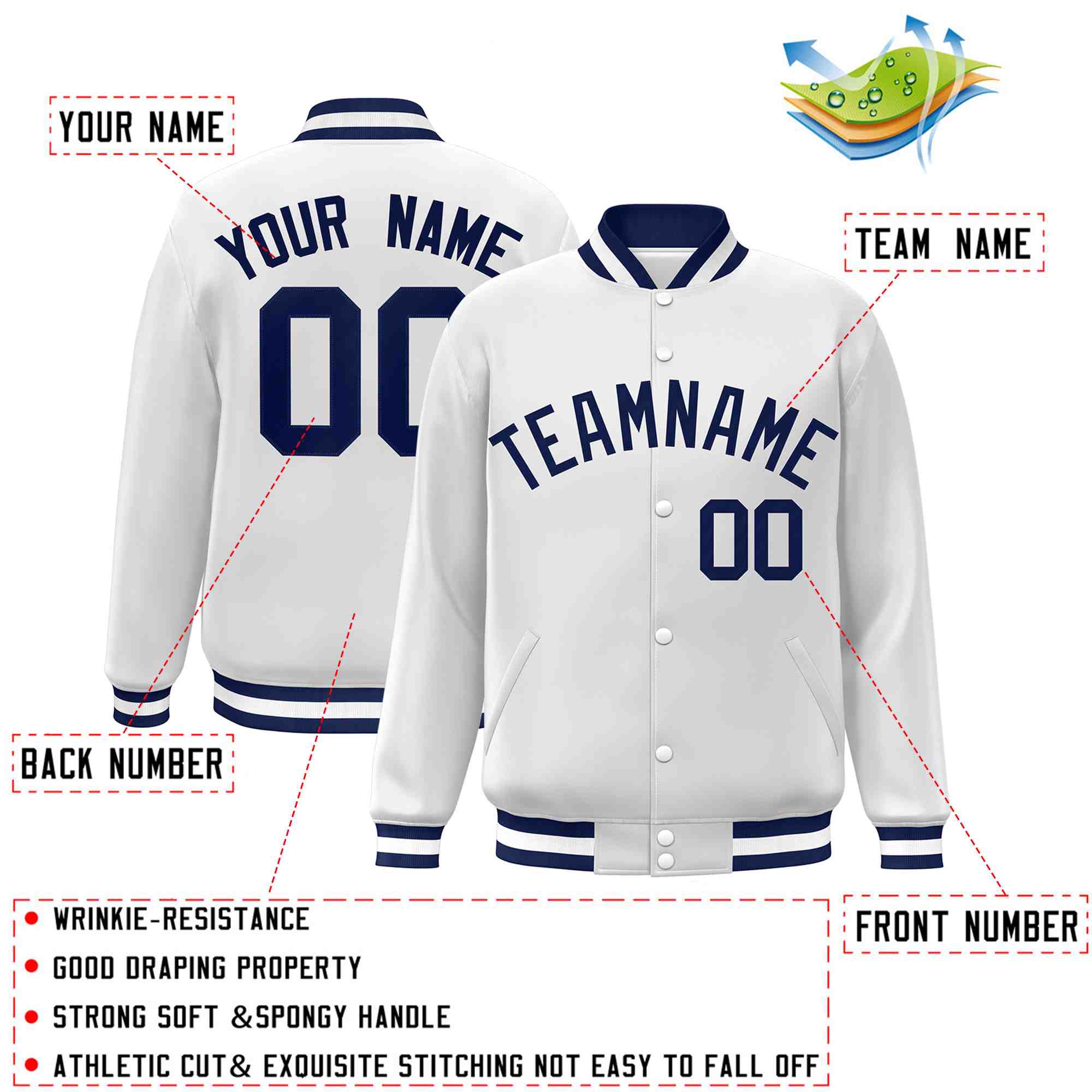 Custom White Black-Gray Classic Style Varsity Full-Snap Letterman Jacket | KXKSHOP
